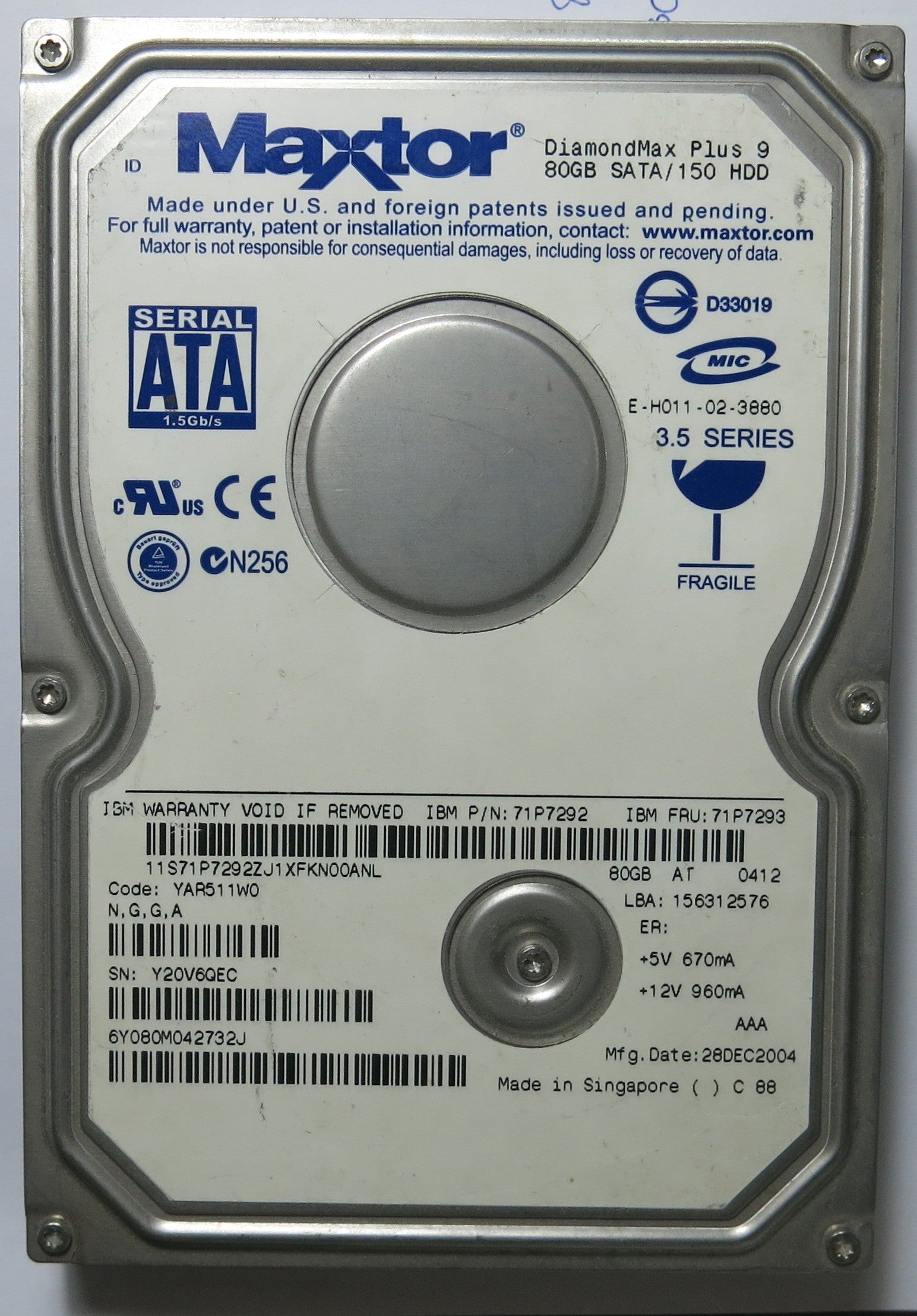 6Y080M0 CODE YAR511W0 N,G,G,A 301861101PCB