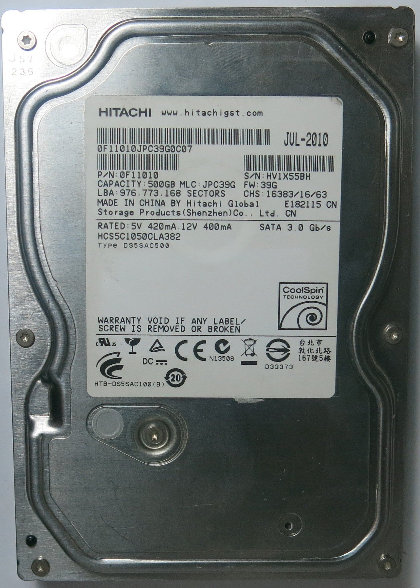 HCS5C1050CLA382 PN 0F11010 MLC 39G
