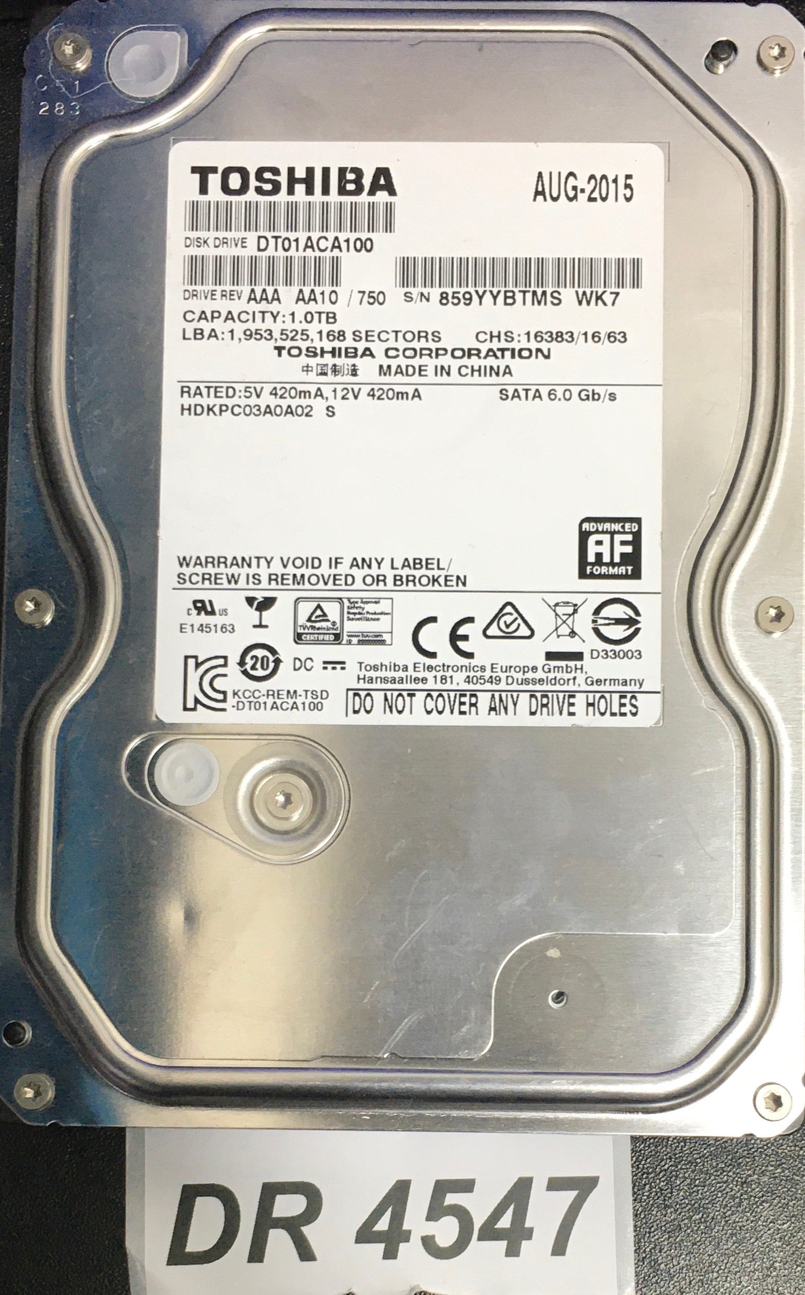 HDKPC03A0A02  Serial: 859YYBTMSWK7,  1000GB 3.5  PCB 220 0A90377