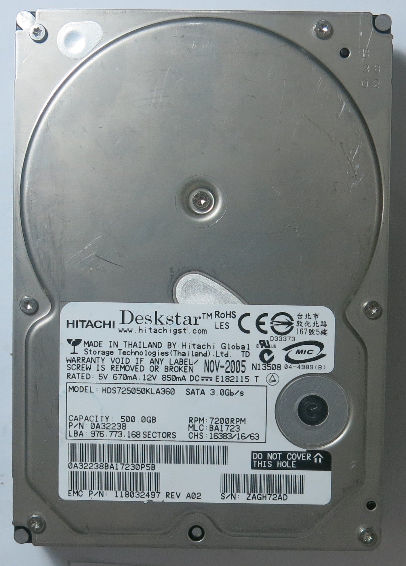HDS725050KLA360 PN 0A32238 MLC BA1723