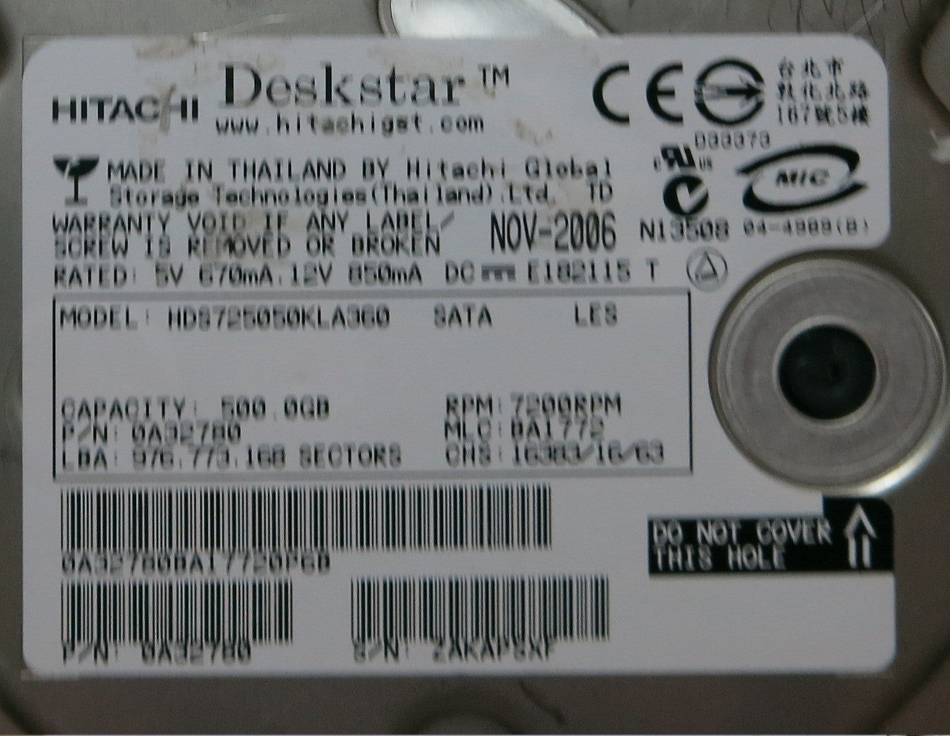 HDS725050KLA360 PN 0A32780 F 0A31169 01PCB