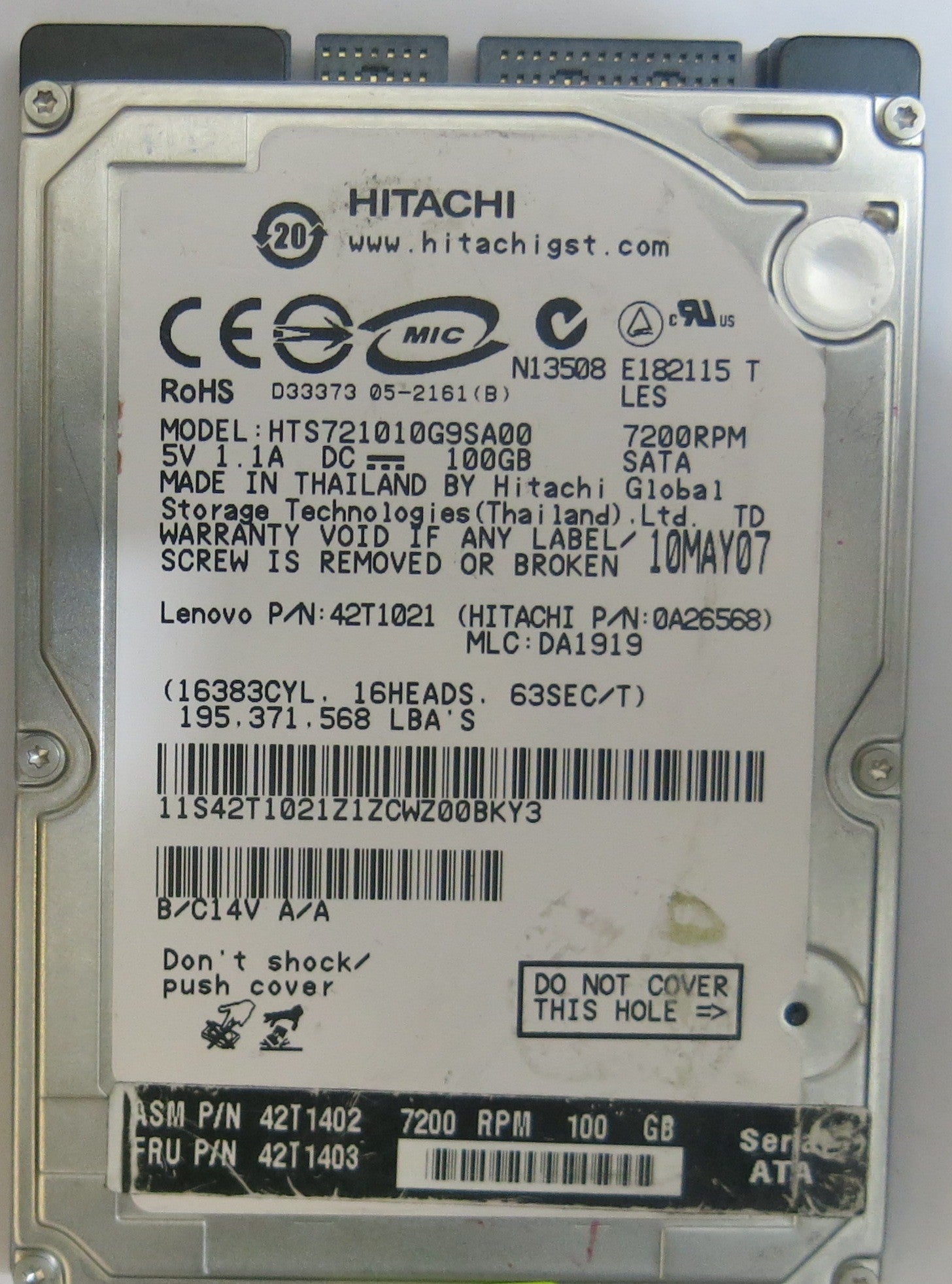 HITACHI HTS42T1021Z1ZCWZ00BKY3 PN 42T1021 MLC DA1919