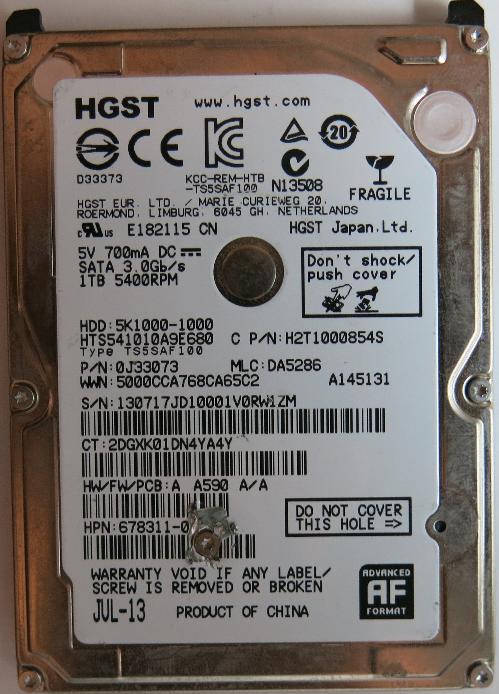 HITACHI HTS541010A9E680, PN 0J33073, MLC, 220 0A90351 01 PCB