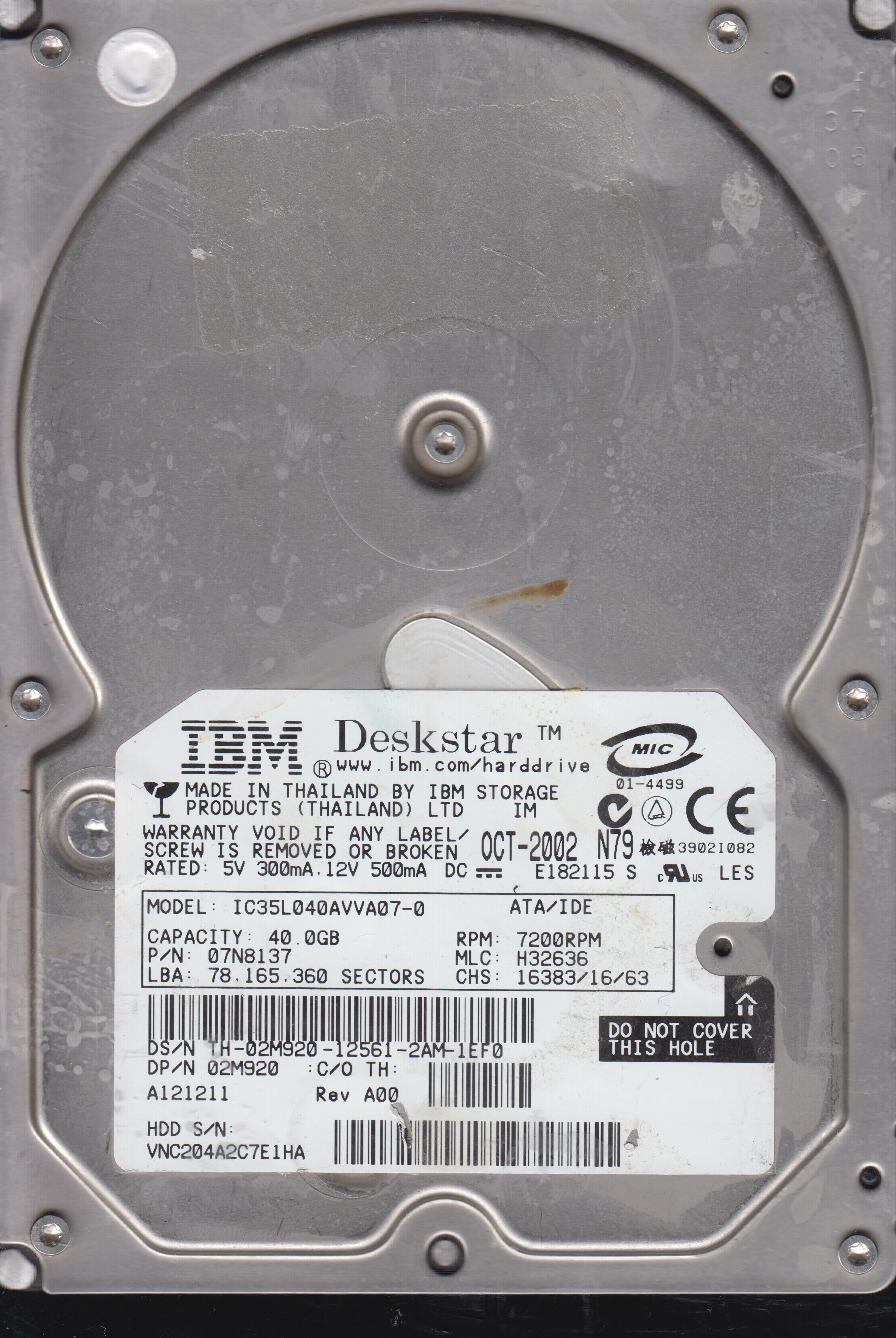 IC35L040AVVA07-0, 40GB 3.5