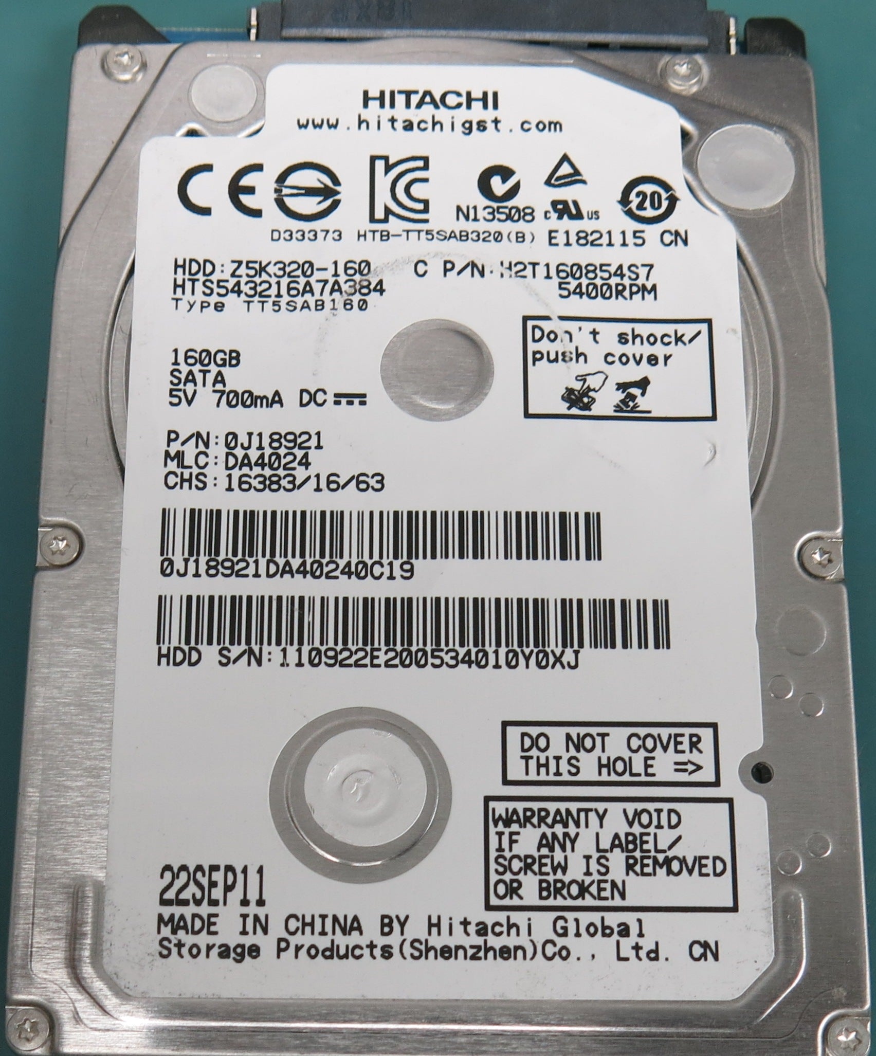 HTS543216A7A384, P/N: 0J18921, MLC:  DA4024, 160GB 2.5