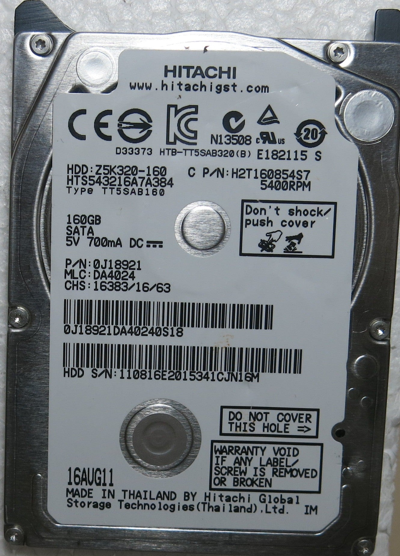 HTS543216A7A384 PN 0J18921 MLC DA4024 220 0A90269 01 PCB
