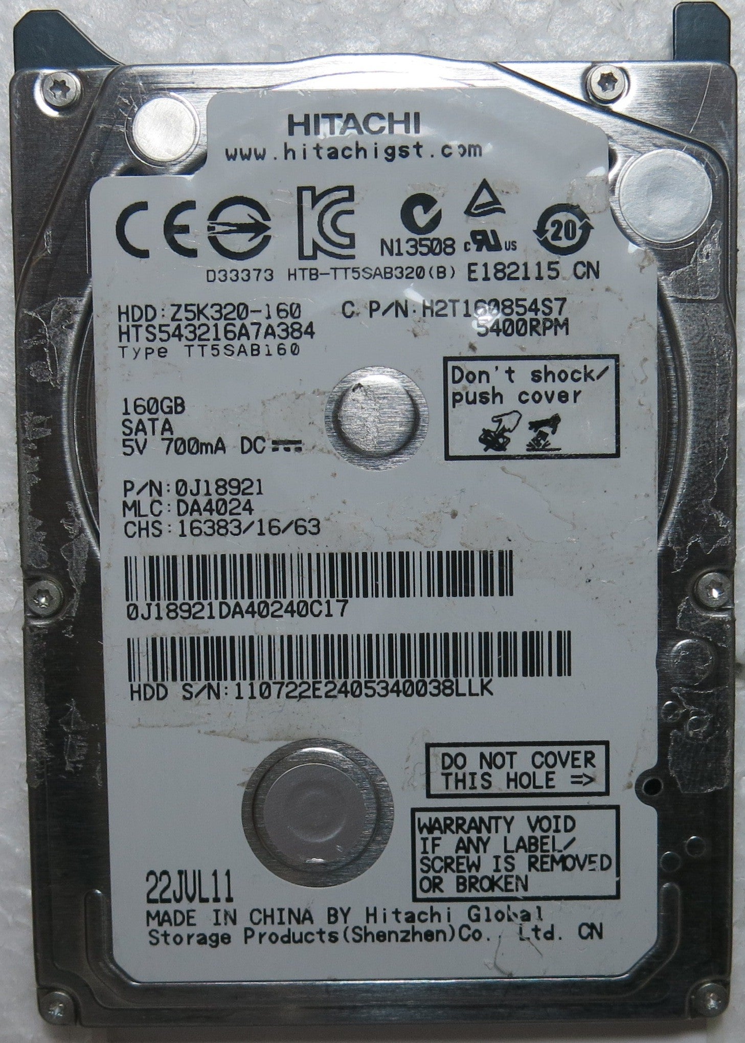 HTS543216A7A384 PN 0J18921 MLC DA4024 220 0A90269 01 PCB
