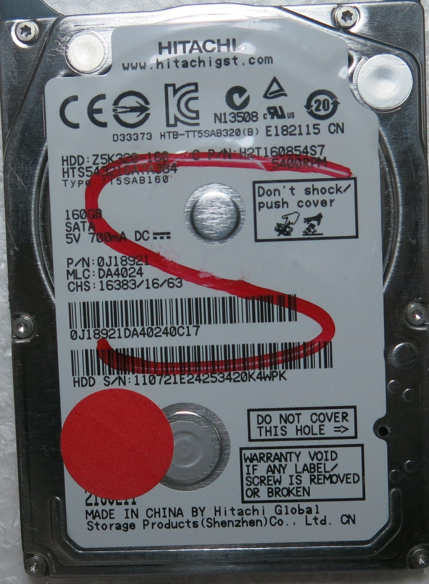 HTS543216A7A384 PN 0J18921 MLC DA4024 220 0A90269 01 PCB