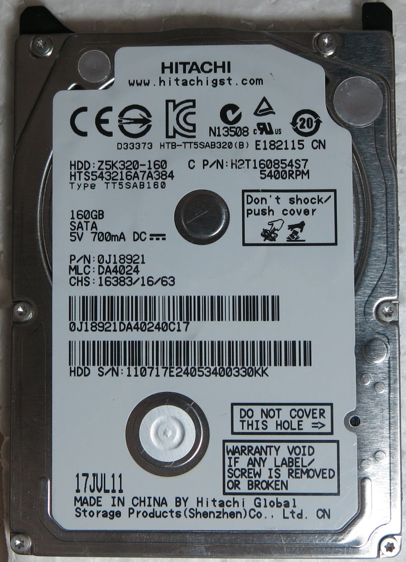 HTS543216A7A384 PN 0J18921 MLC DA4024 220 0A90269 01 PCB