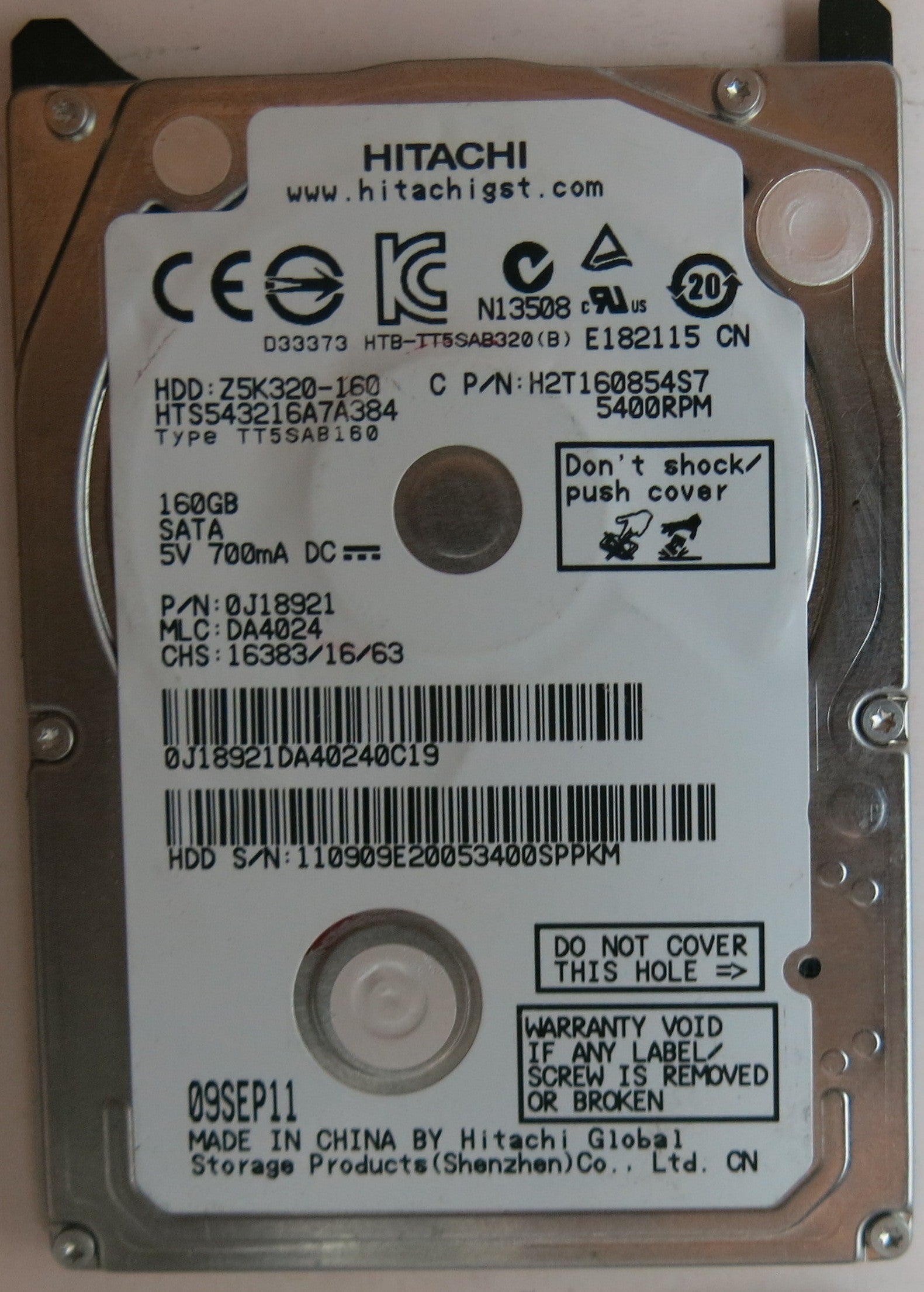 HTS543216A7A384, PN 0J18921, MLC DA4024, 220 0A90269 01 PCB