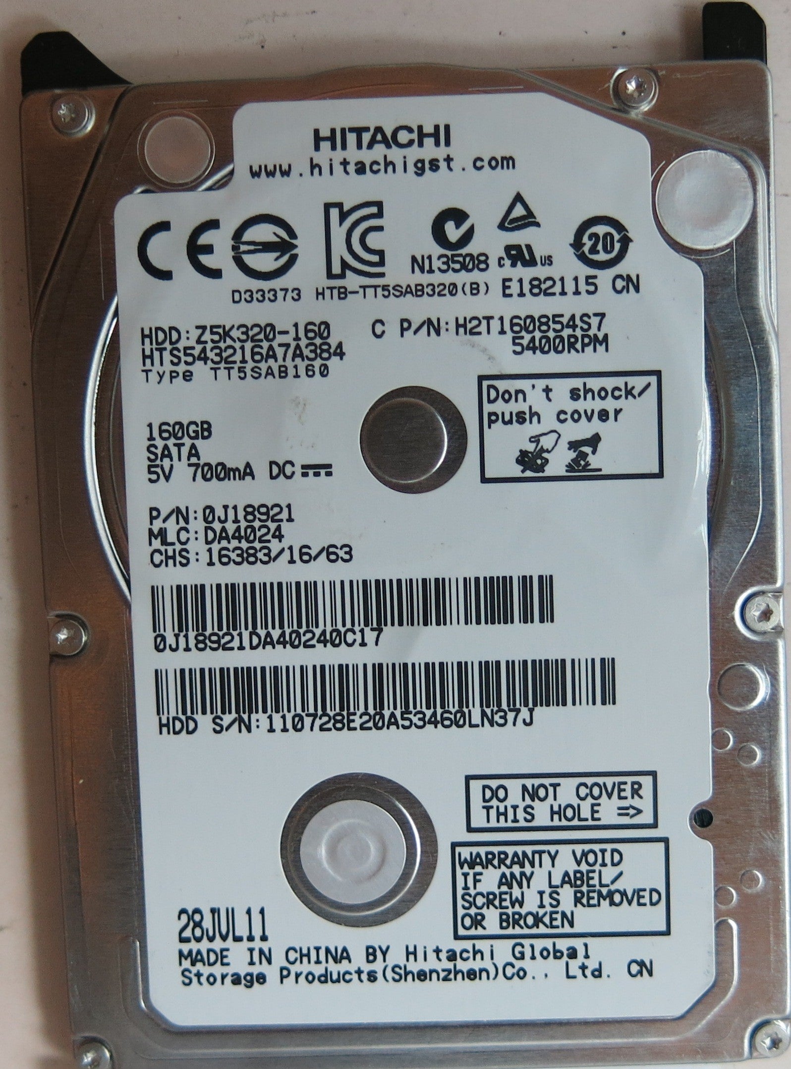 HTS543216A7A384, PN 0J18921, MLC DA4024, 220 0A90269 01 PCB