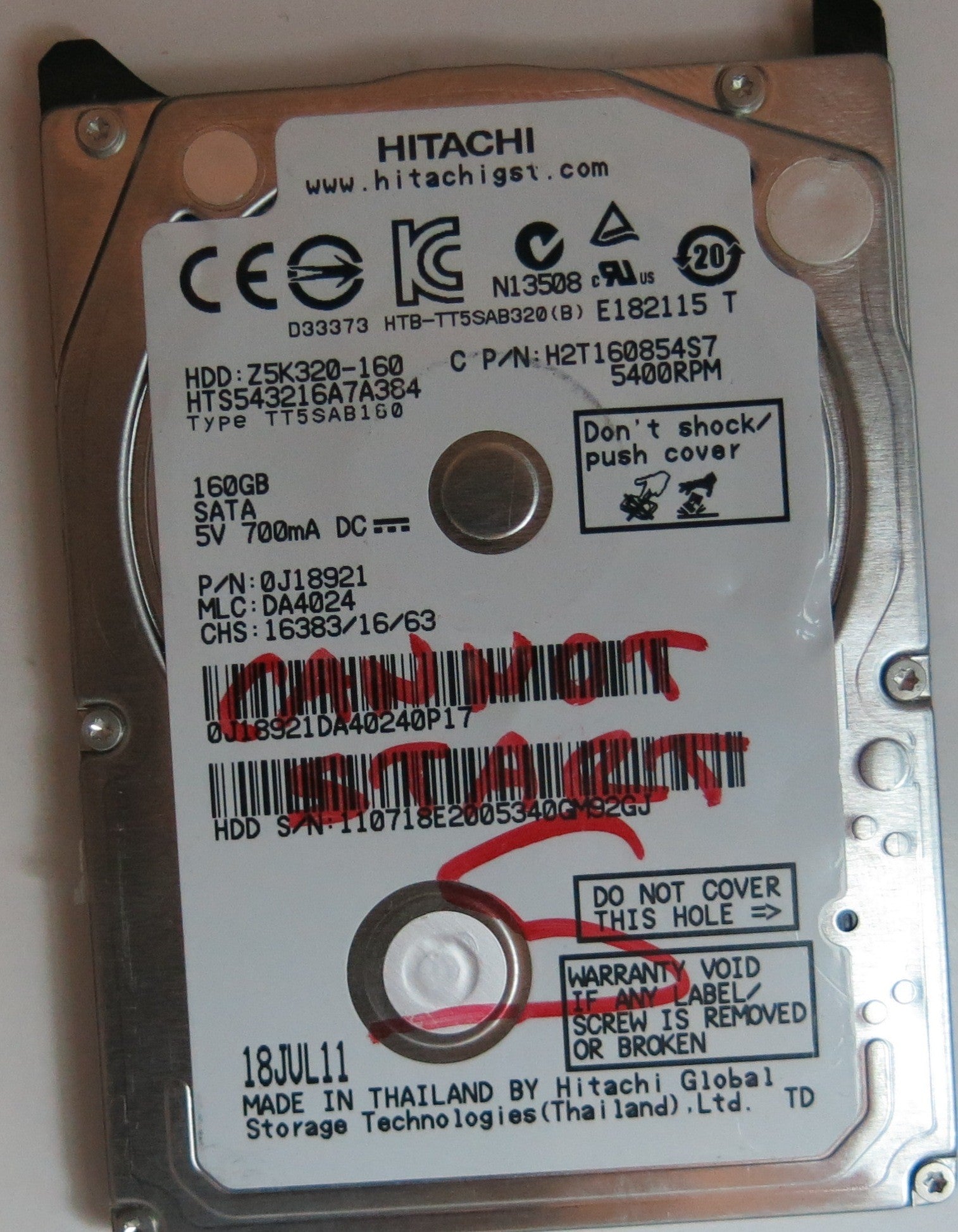 HTS543216A7A384 PN 0J18921 MLC DA4024 220 0A90269 01 PCB