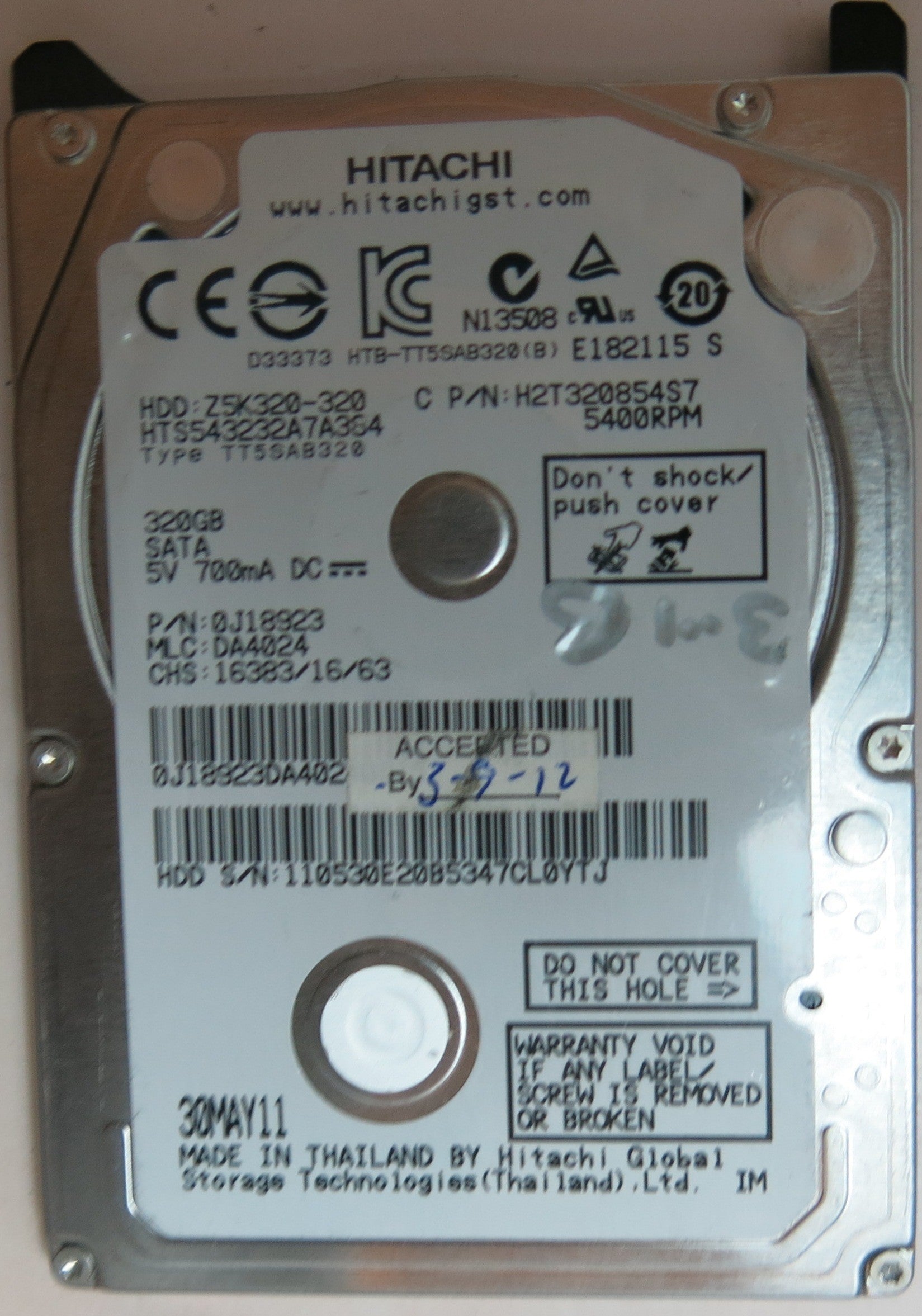 HTS543232A7A384, PN 0J18923, MLC DA4024, 220 0A90269 01 PCB