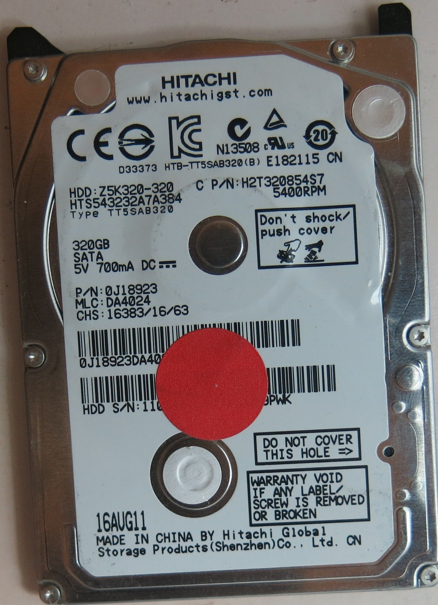 HTS543232A7A384, PN 0J18923, MLC DA4024, 220 0A90269 01 PCB
