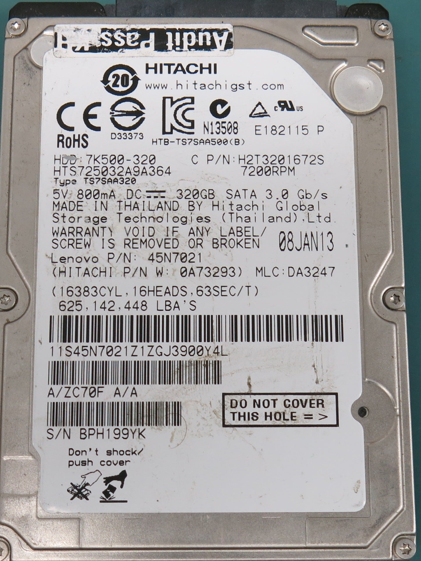 HTS545016B9SA00, P/N: 45N7021, MLC:  DA3247320GB 2.5