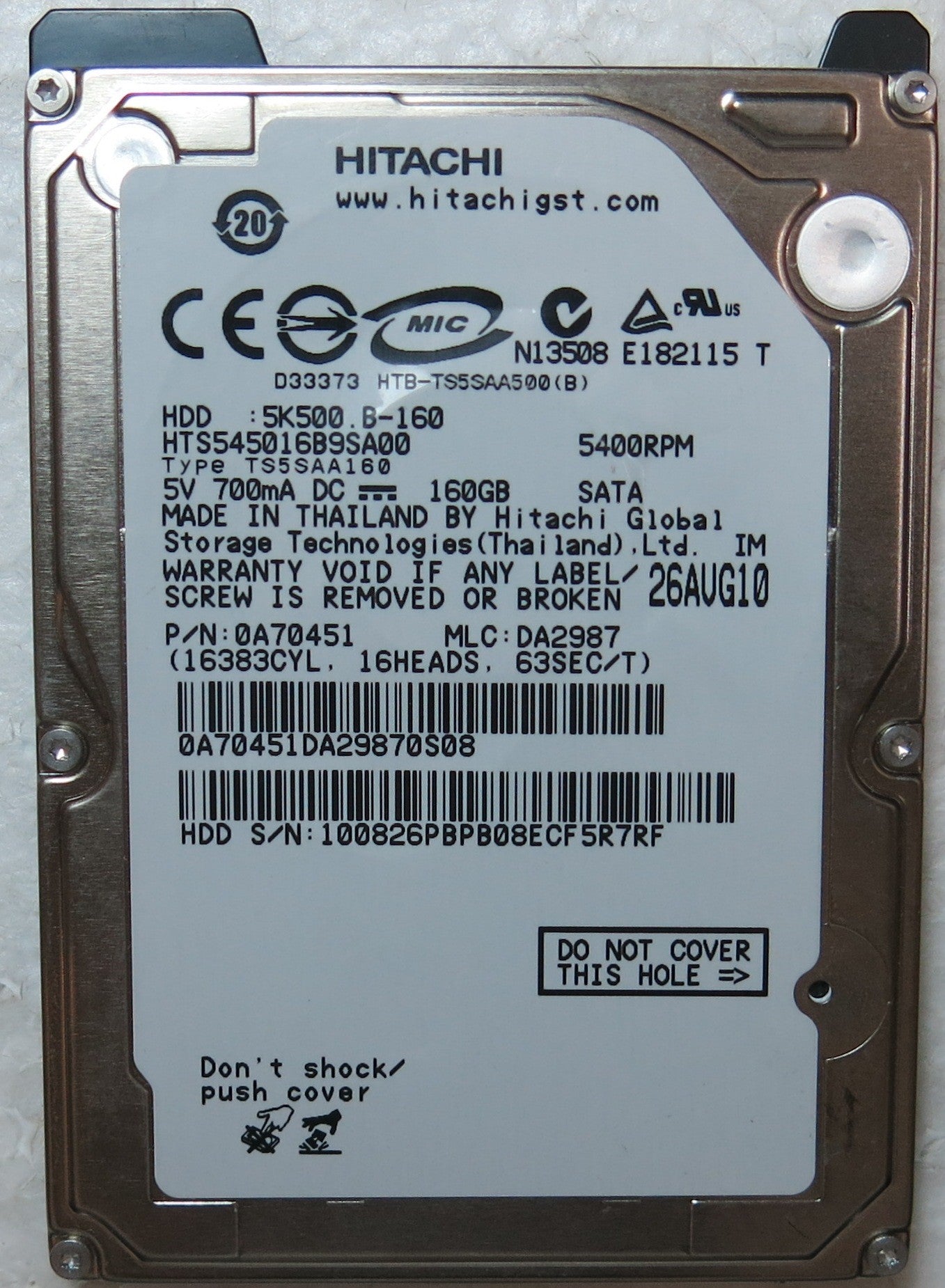 HTS545016B9SA00 PN 0A70451 MLC DA2987 220 OA90161 01 PCB