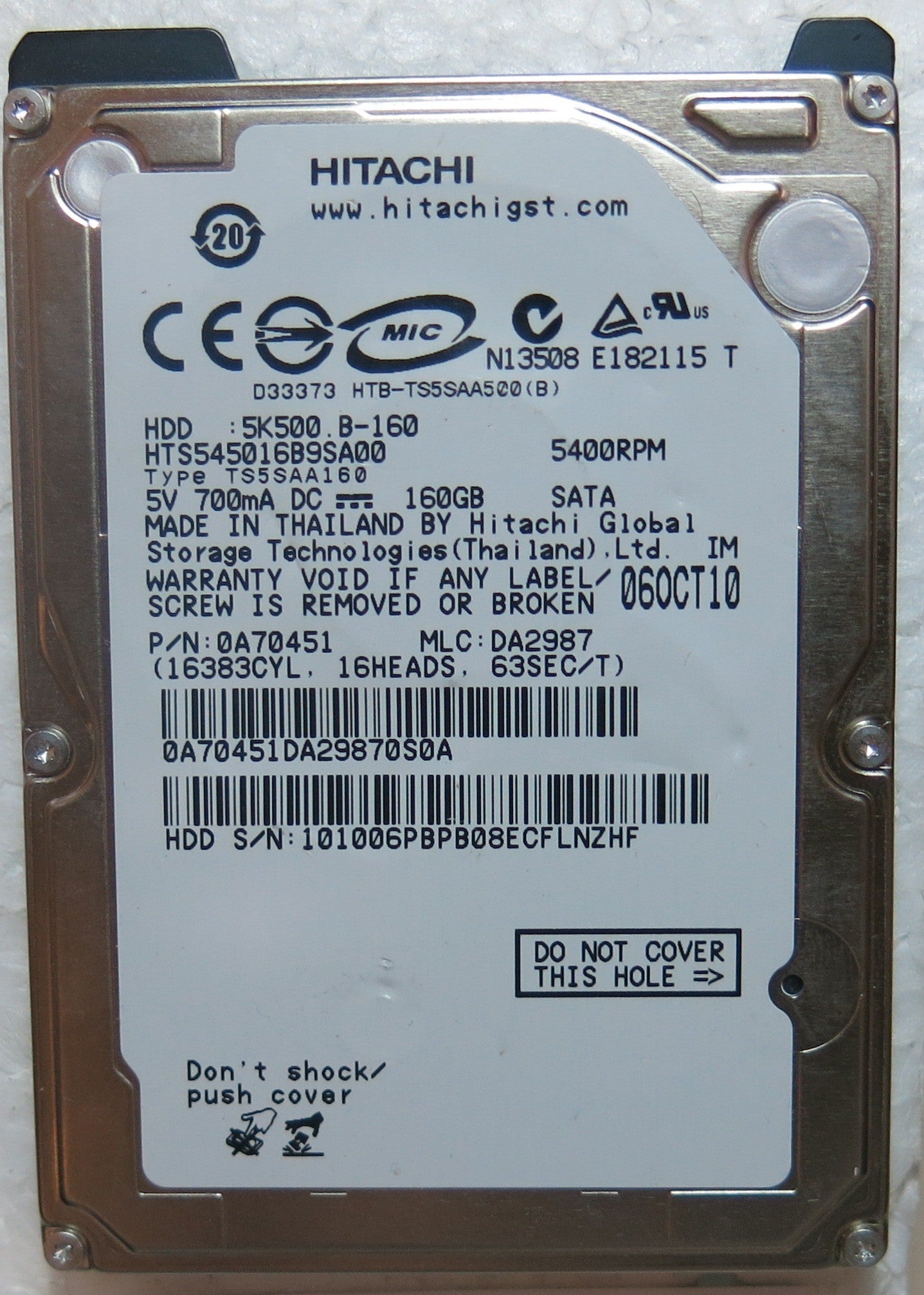 HTS545016B9SA00 PN 0A70451 MLC DA2987 220 OA90161 01 PCB