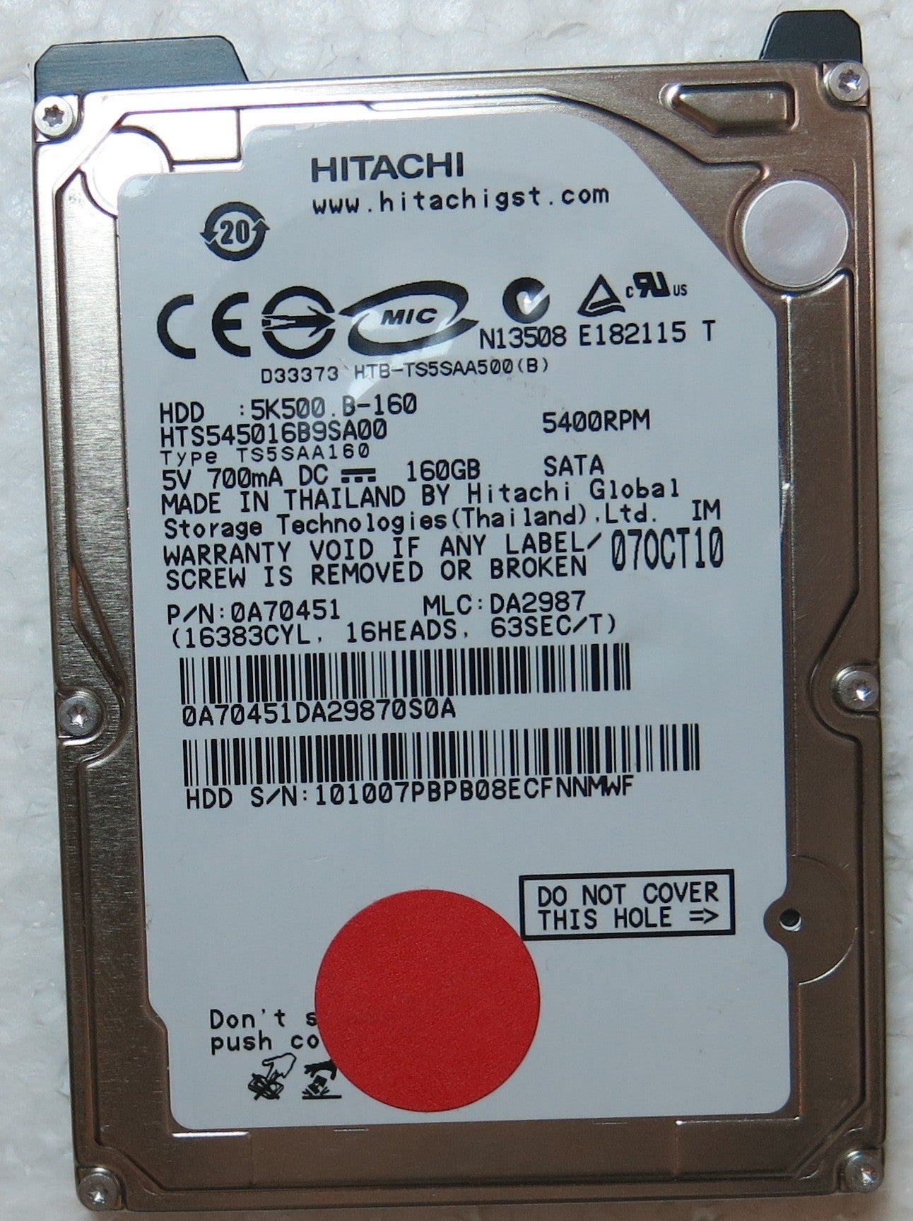 HTS545016B9SA00 PN 0A70451 MLC DA2987 220 OA90161 01 PCB