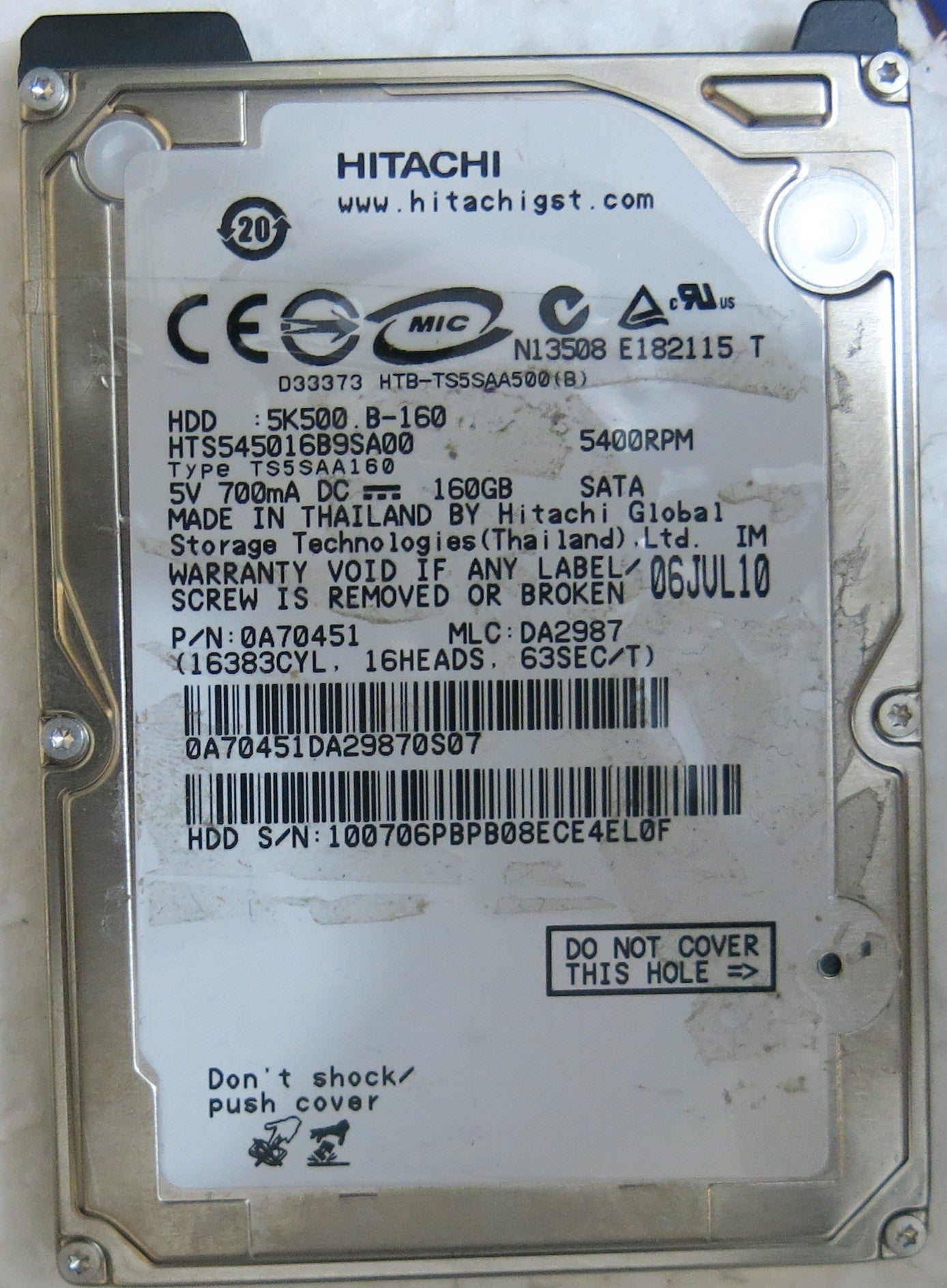HTS545016B9SA00 PN 0A70451 MLC DA2987 220 OA90161 01 PCB