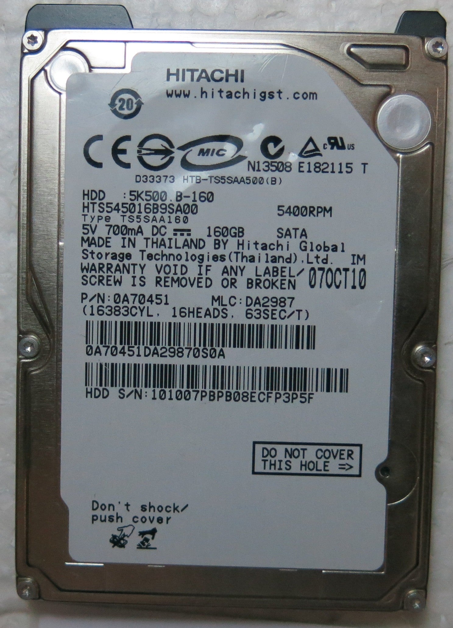 HTS545016B9SA00 PN 0A70451 MLC DA2987 220 OA90161 01 PCB