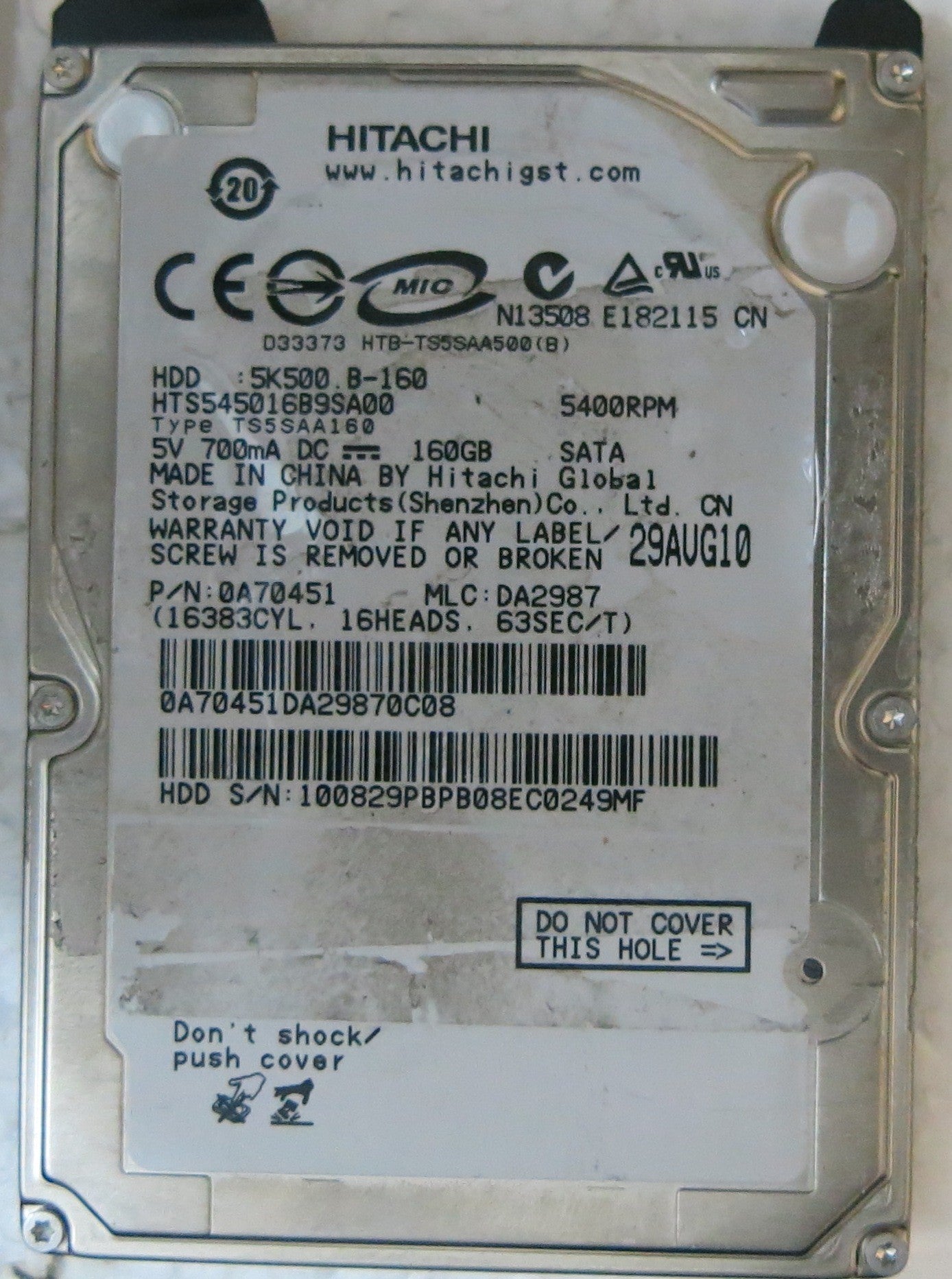 HTS545016B9SA00 PN 0A70451 MLC DA2987 220 OA90161 01 PCB