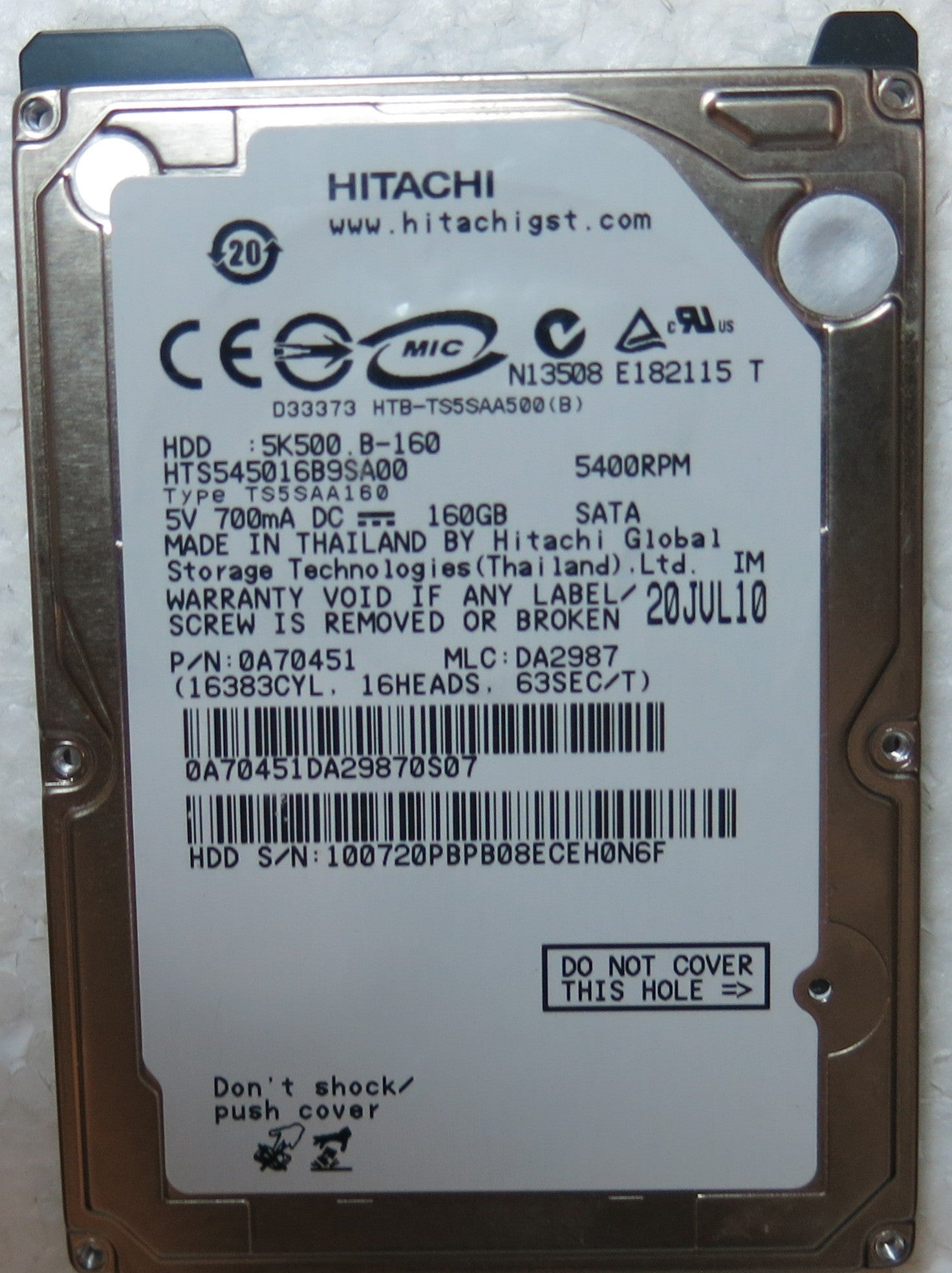 HTS545016B9SA00 PN 0A70451 MLC DA2987 220 OA90161 01 PCB
