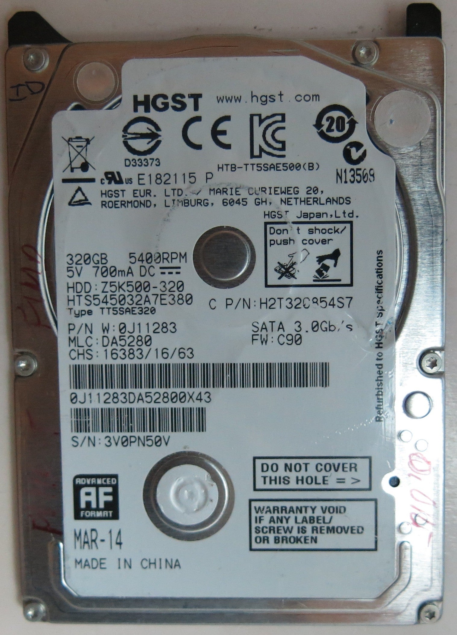 HTS545032A7E38, PN 0J11283, MLC DA5280, 220 0A90351 01 PCB