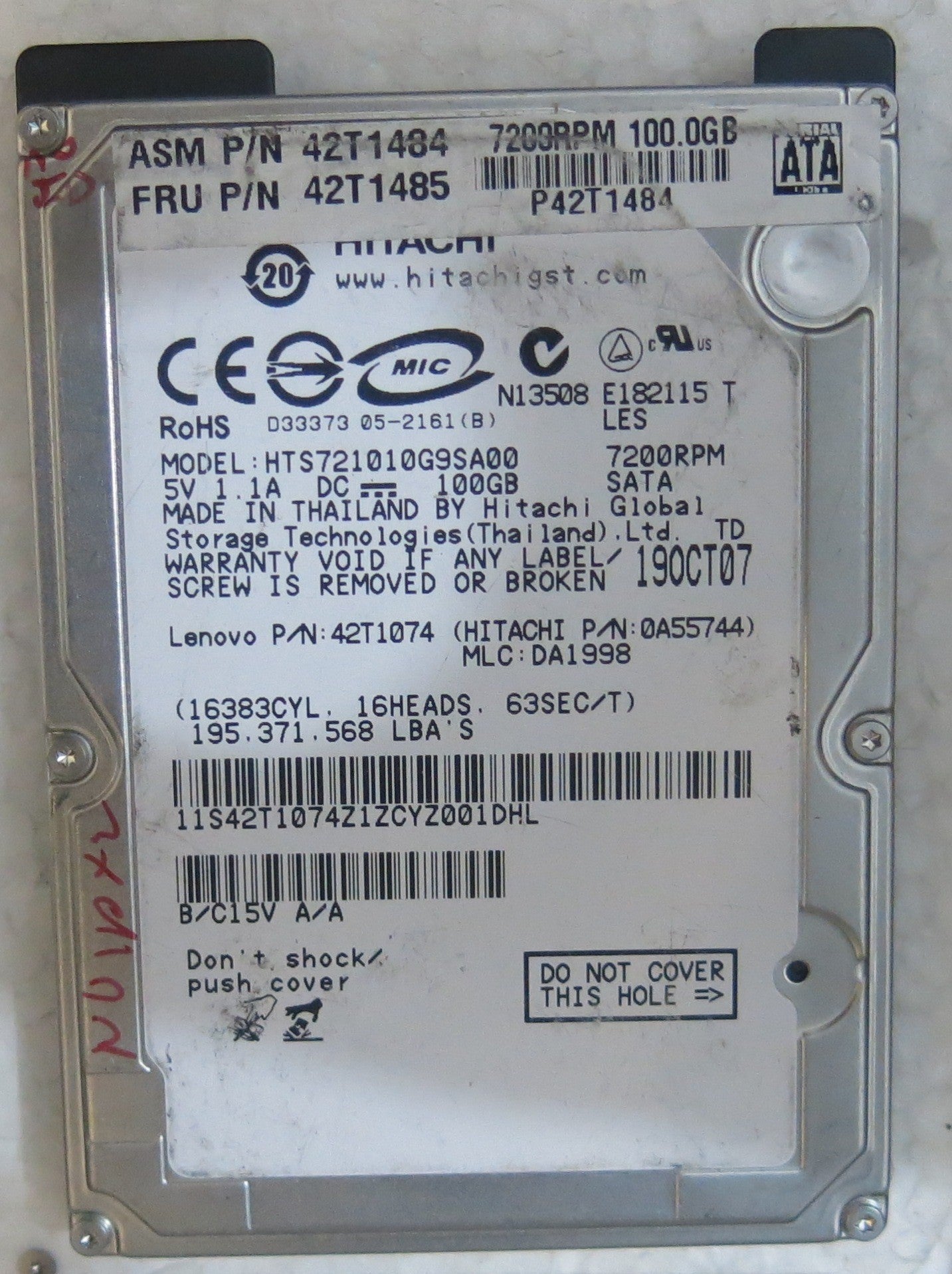 HTS721010G9SA00 PN 42T1074 MLC DA1997 320 0A26233 01 PCB