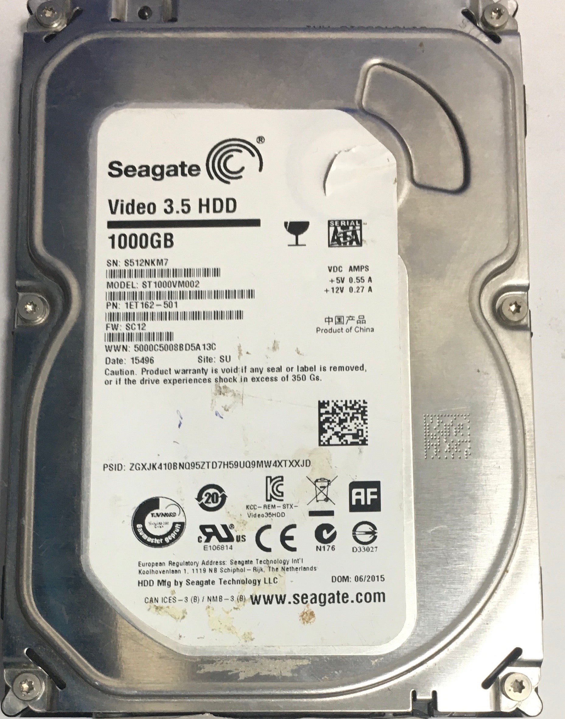 ST1000VM002,  P/N: 1ET162-501,  Serial: S512NKM7,  1.TB 3.5 ,  PCB :100724095- REV A
