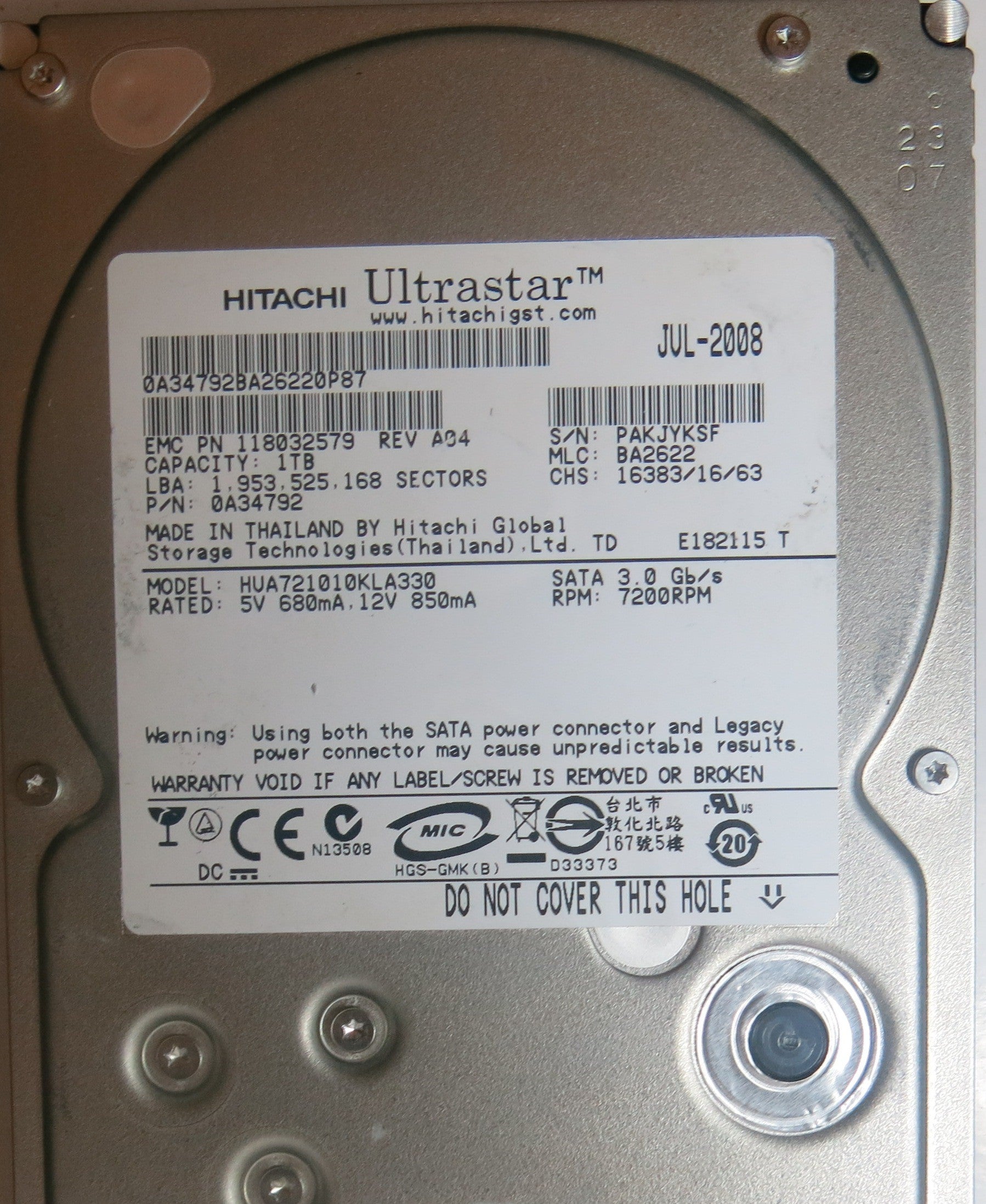 HUA721010KLA330 MLC BA2622 110 0A29636 01 PCB