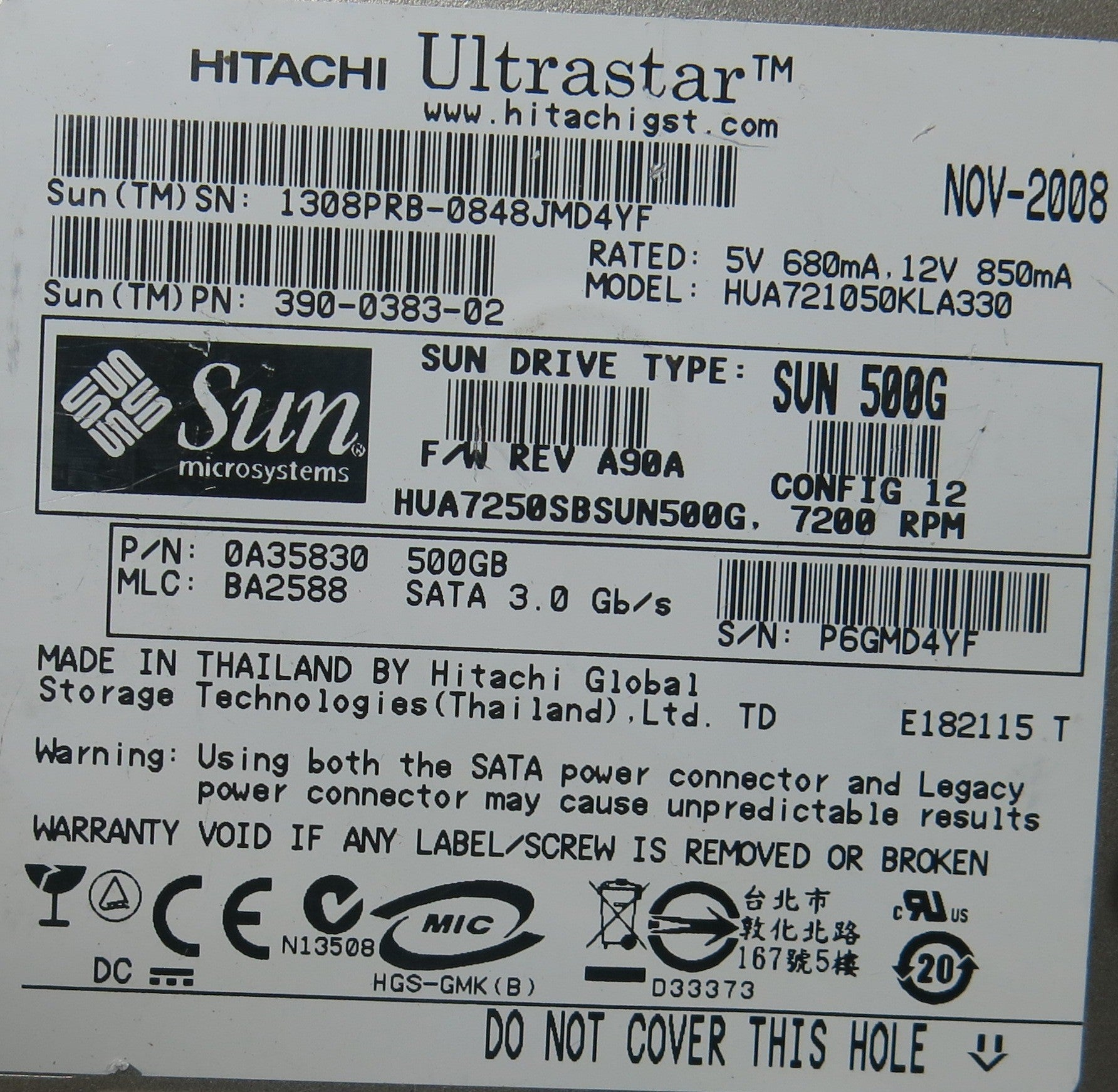 HUA721050KLA330 MLC BA2588 110 0A29636 01 PCB