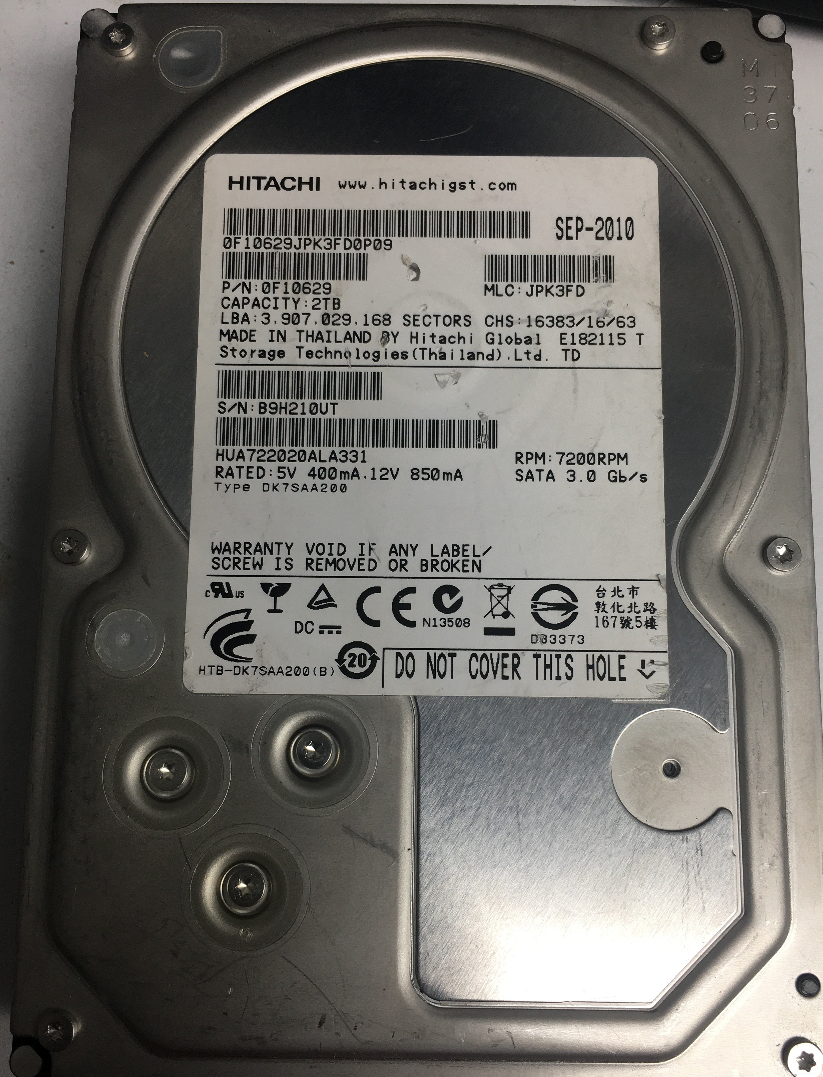 HUA722020ALA331, P/N 0F10629, MLC  JPK3FD, FW: 3.ACB, 2TB 3.5