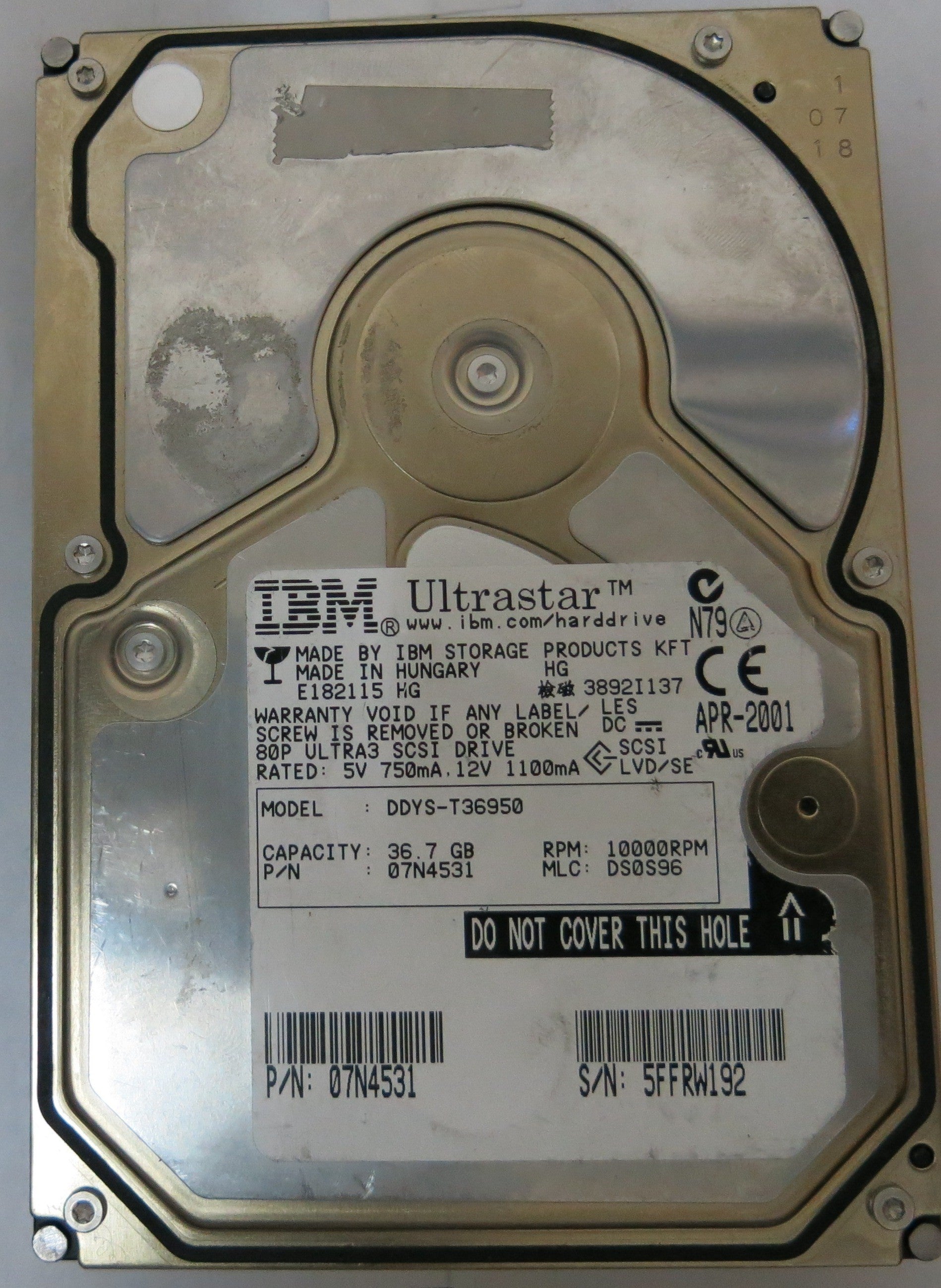 DDYS-T36950,Serial Number:5FFRW192,36.7GB 3.5