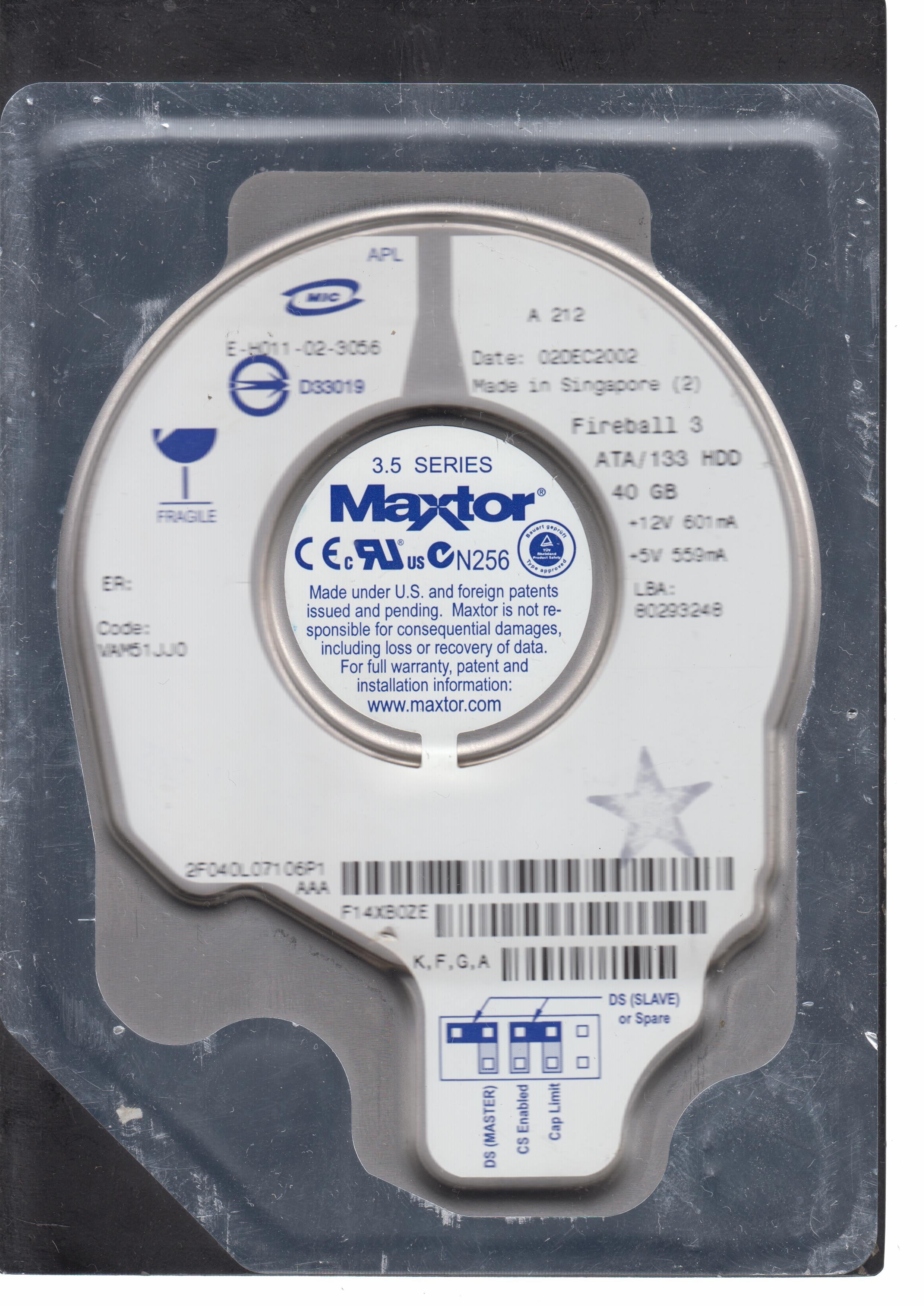 2F040LO, CODE VAM51JJ0 K,F,G,A  40 GB 3.5"