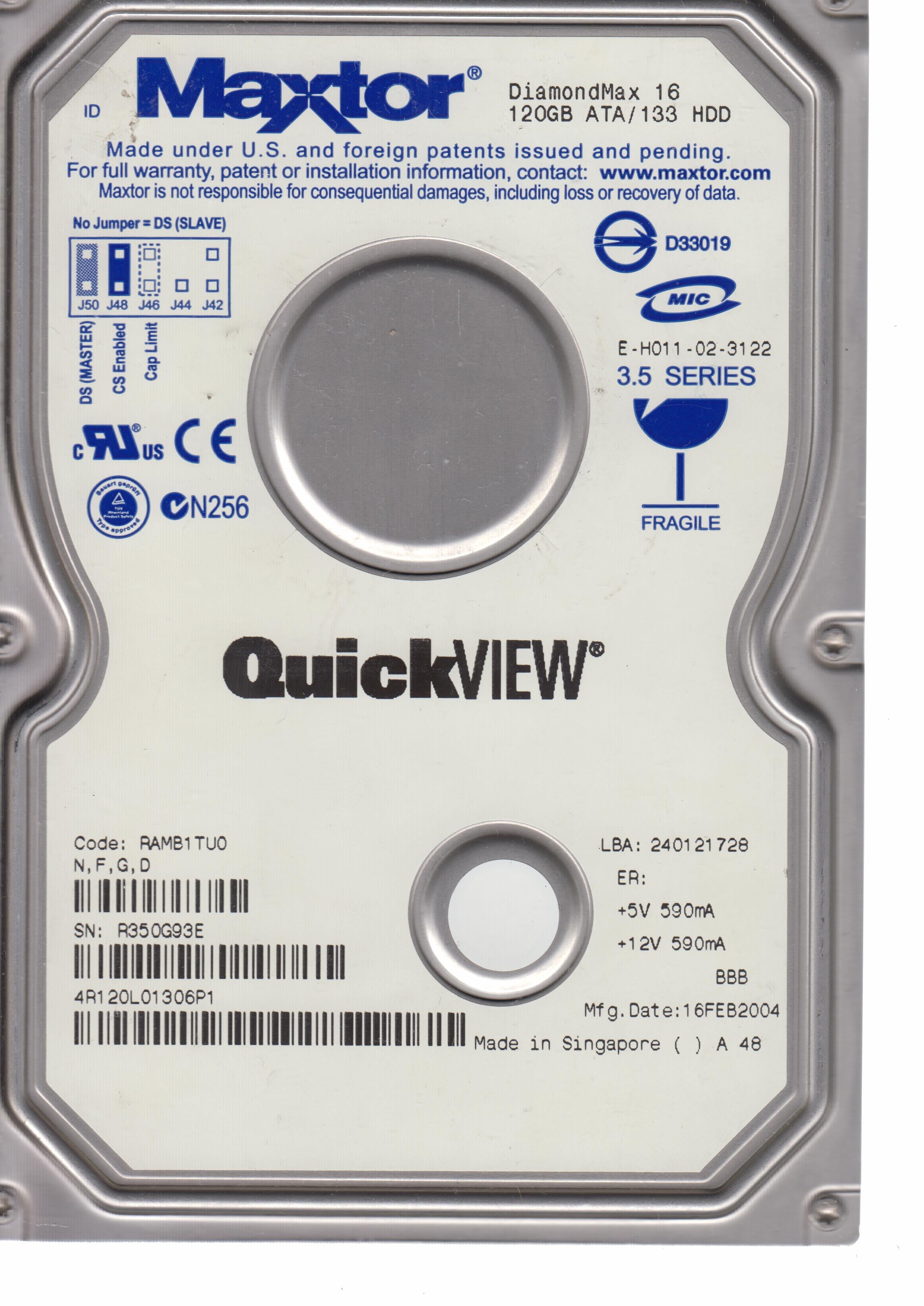 4R120L0,CODE: RAMB1TUO  N,F,G,D 120 GB 3.5