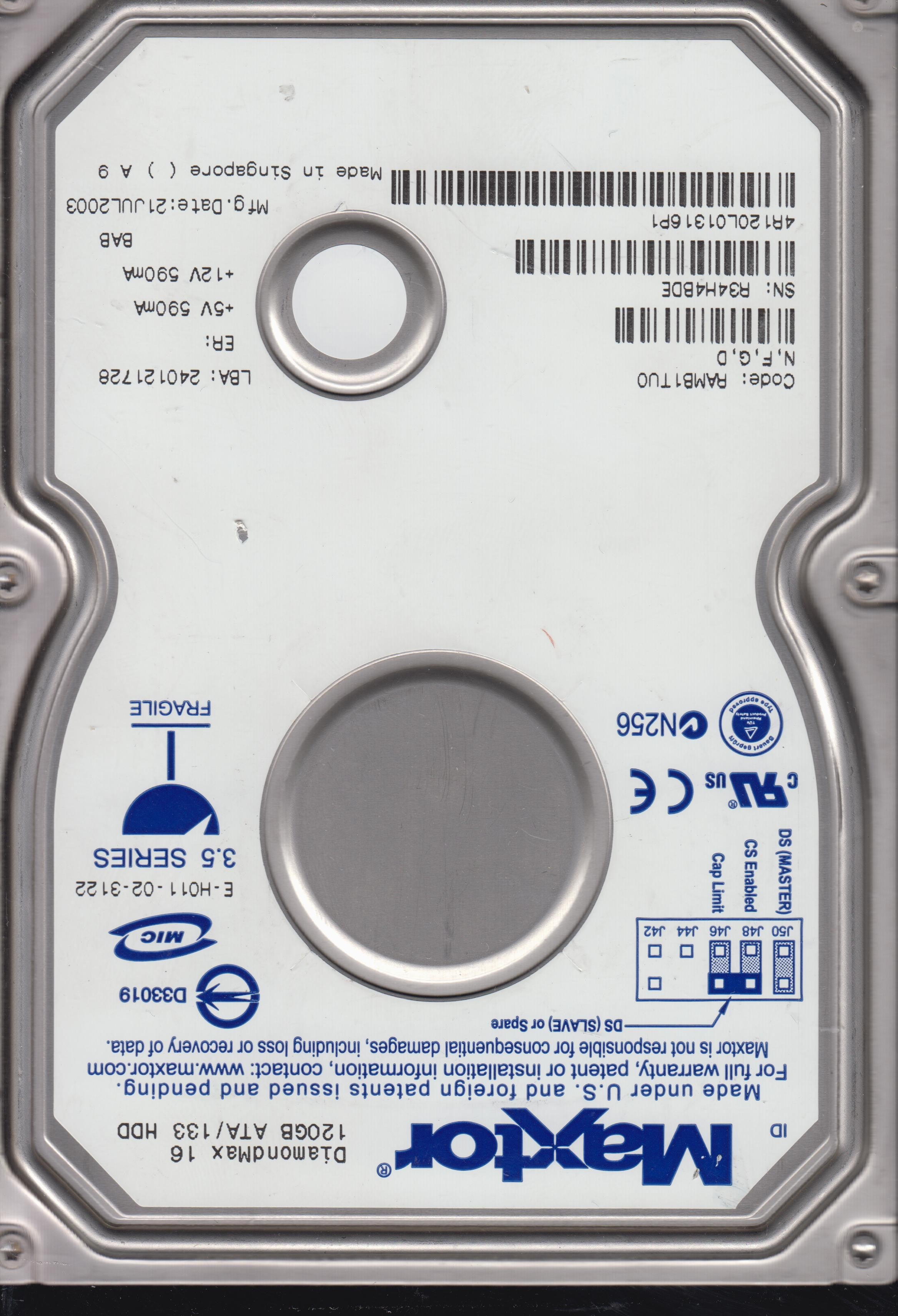4R120L0 CODE RAMB1TUO N,F,G,D 120GB 3.5