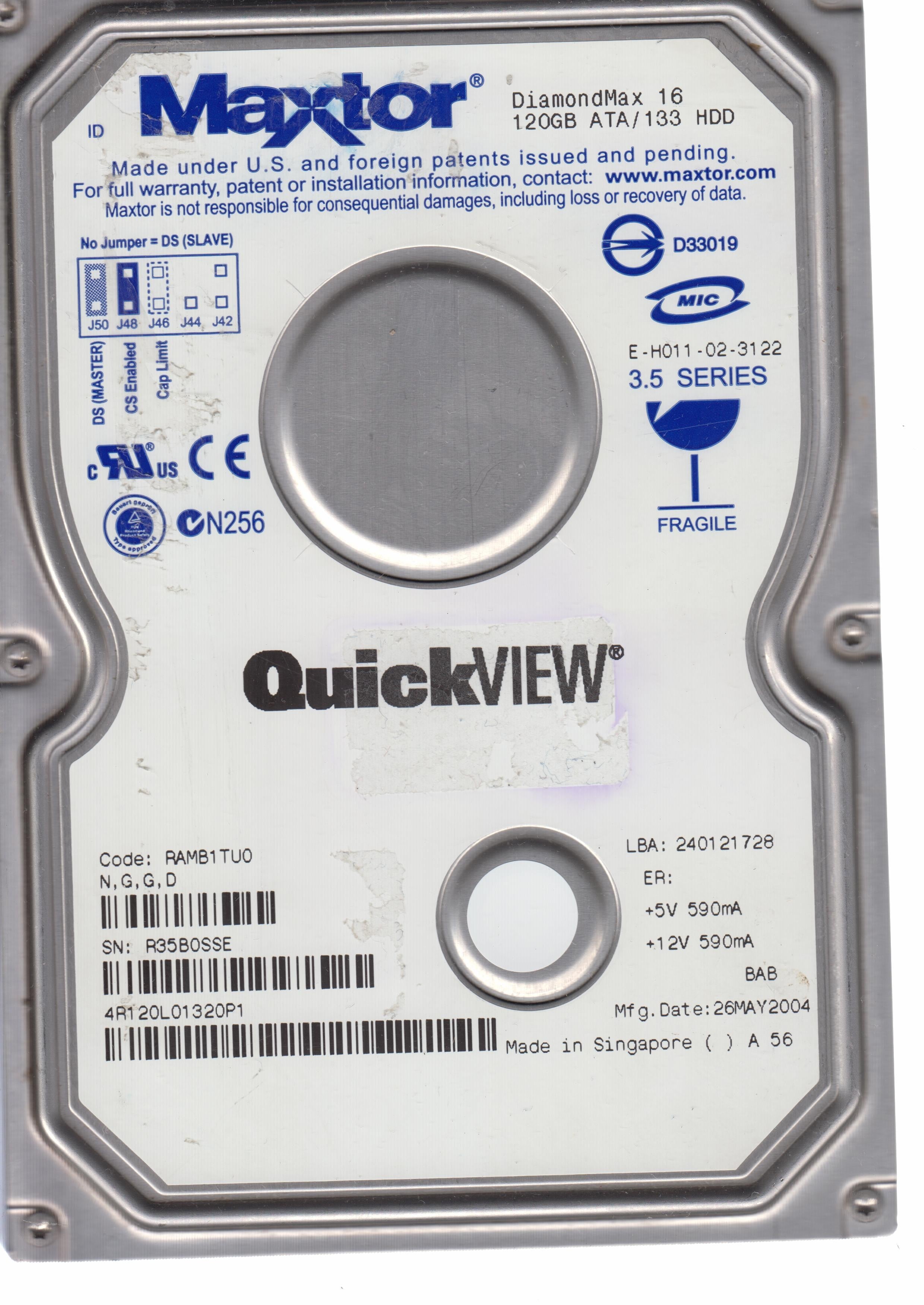4R120L0, CODE:RAMB1TUO N,G,G,D 120 GB 3.5"