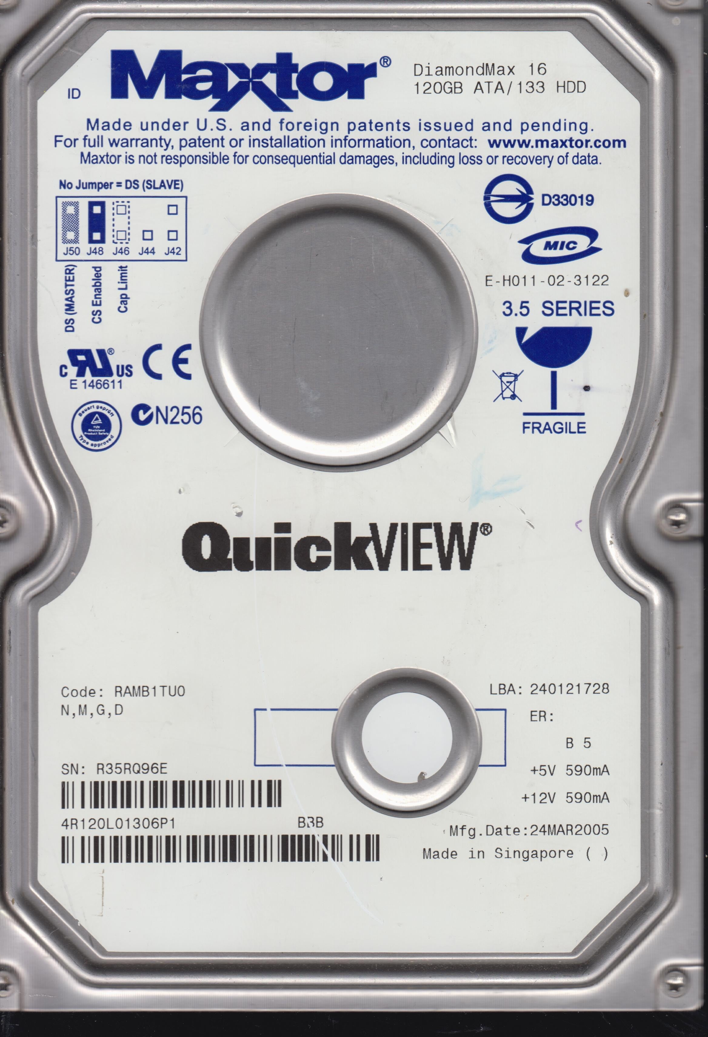 4R120L0, CODE RAMB1TUO N,M,G,D 120GB 3.5