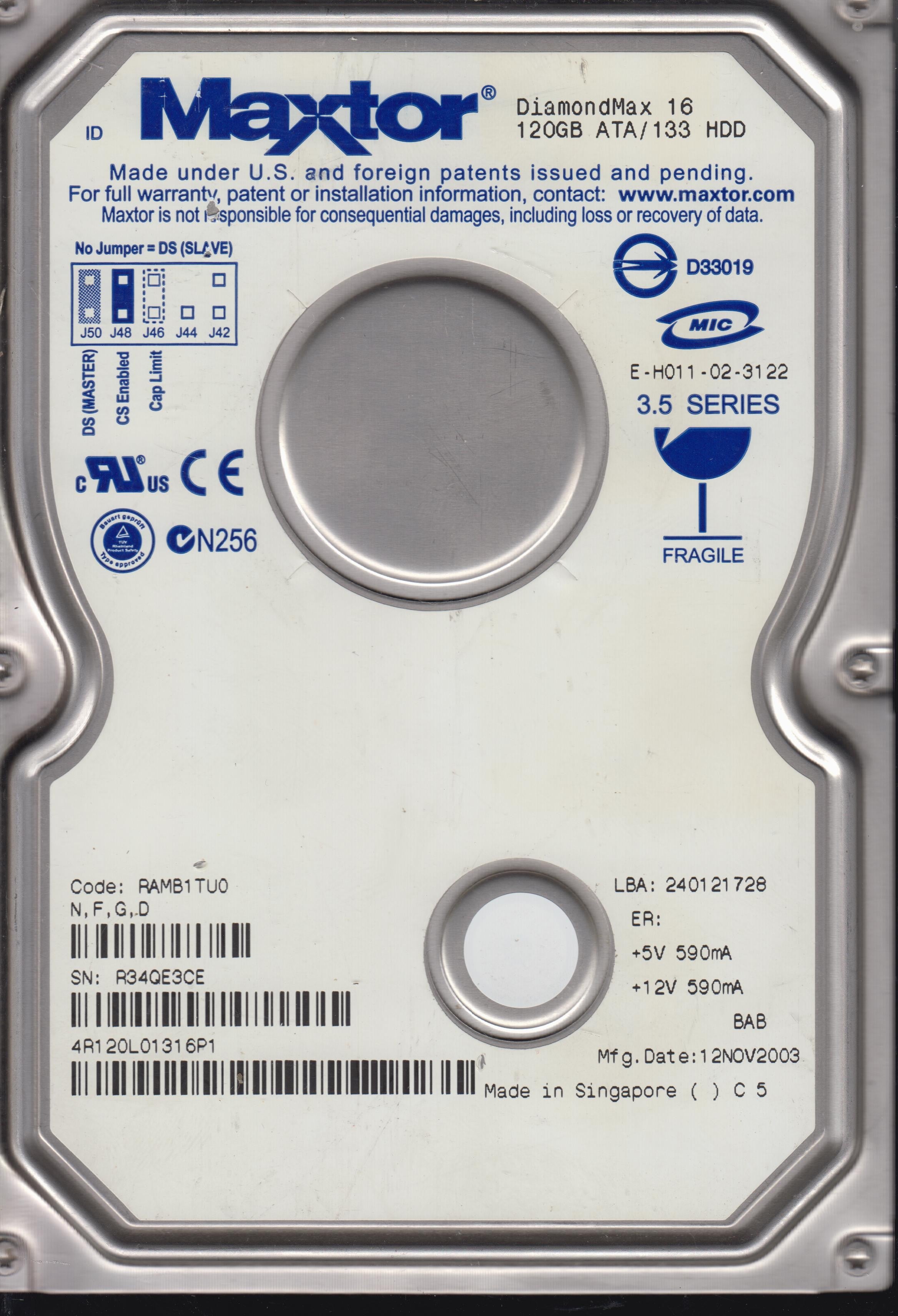 4R120L0, CODE RAMB1TUO NFGD 120GB 3.5
