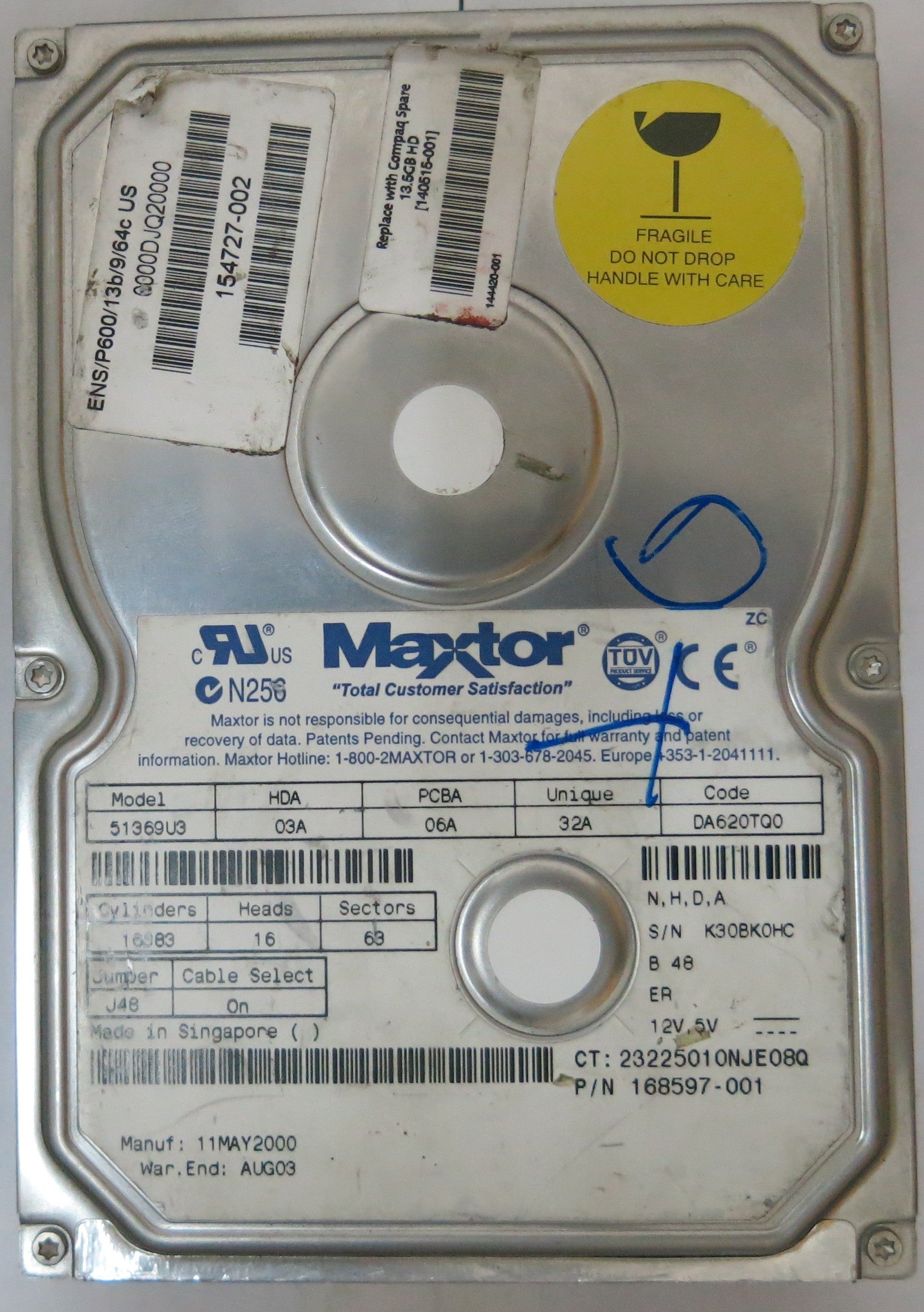 MAXTOR 51369U3 CODE DA620TQ0 N,H,DA