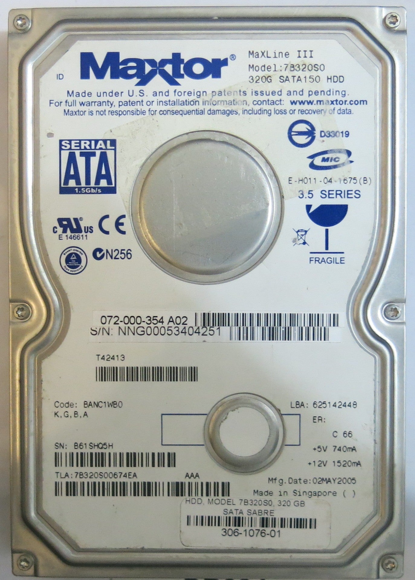 7B320S0 CODE BANC1WB0 K,G,B,A 320GB
