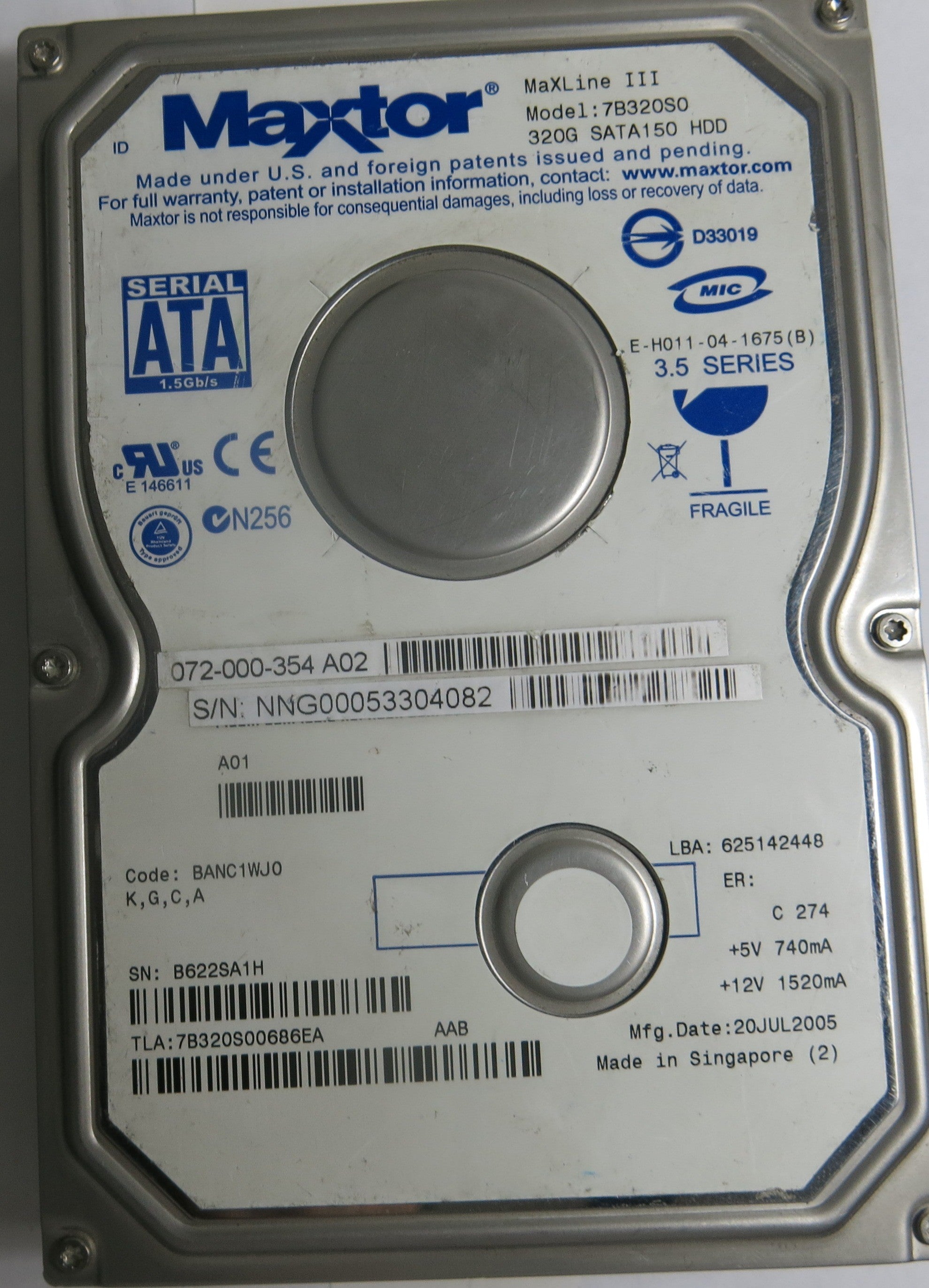 7B320S0 CODE BANC1WJO K,G,C,A 320GB