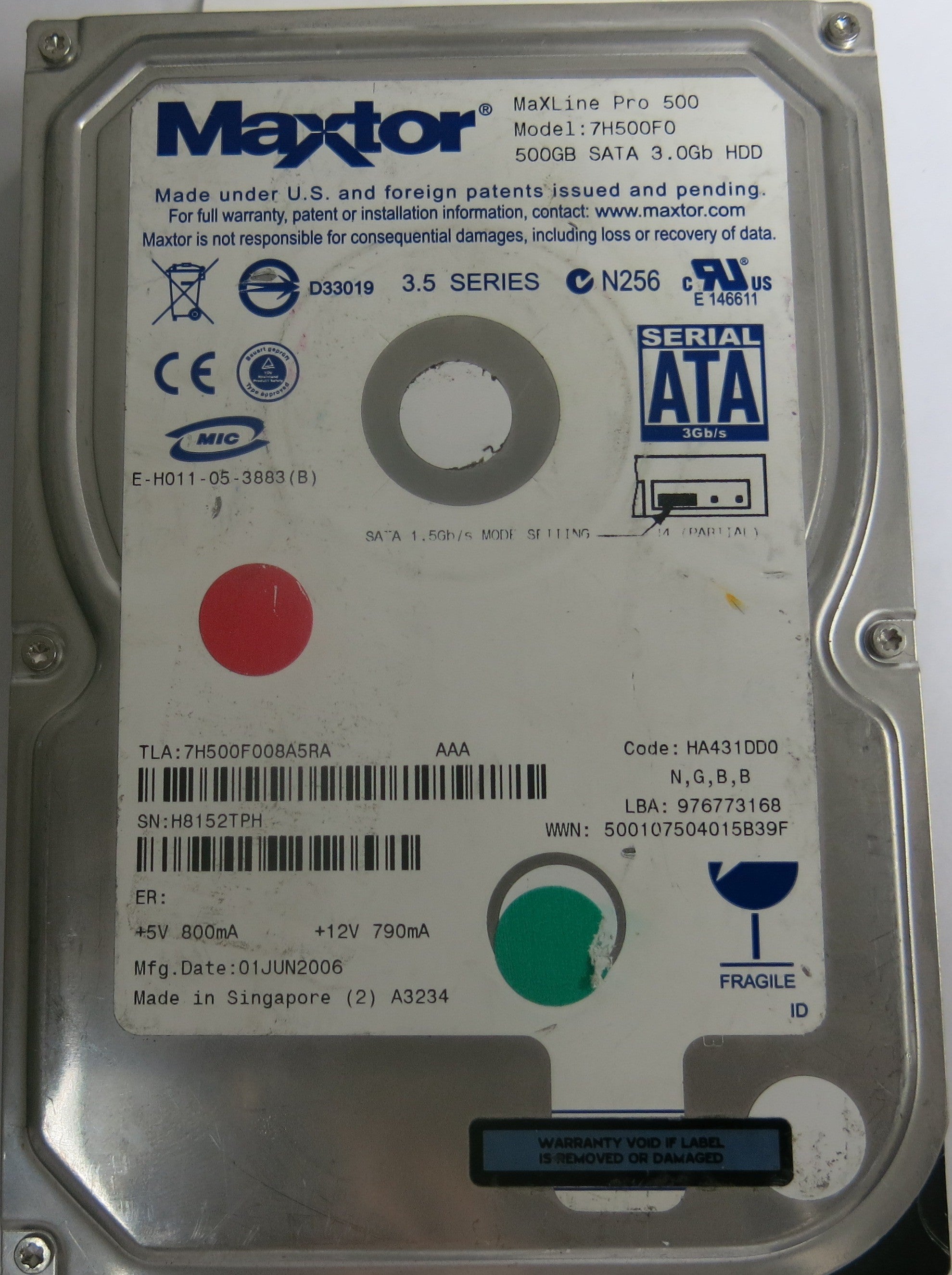 7H500F0 PCB:302021103 SN:H8152TPH 500GB