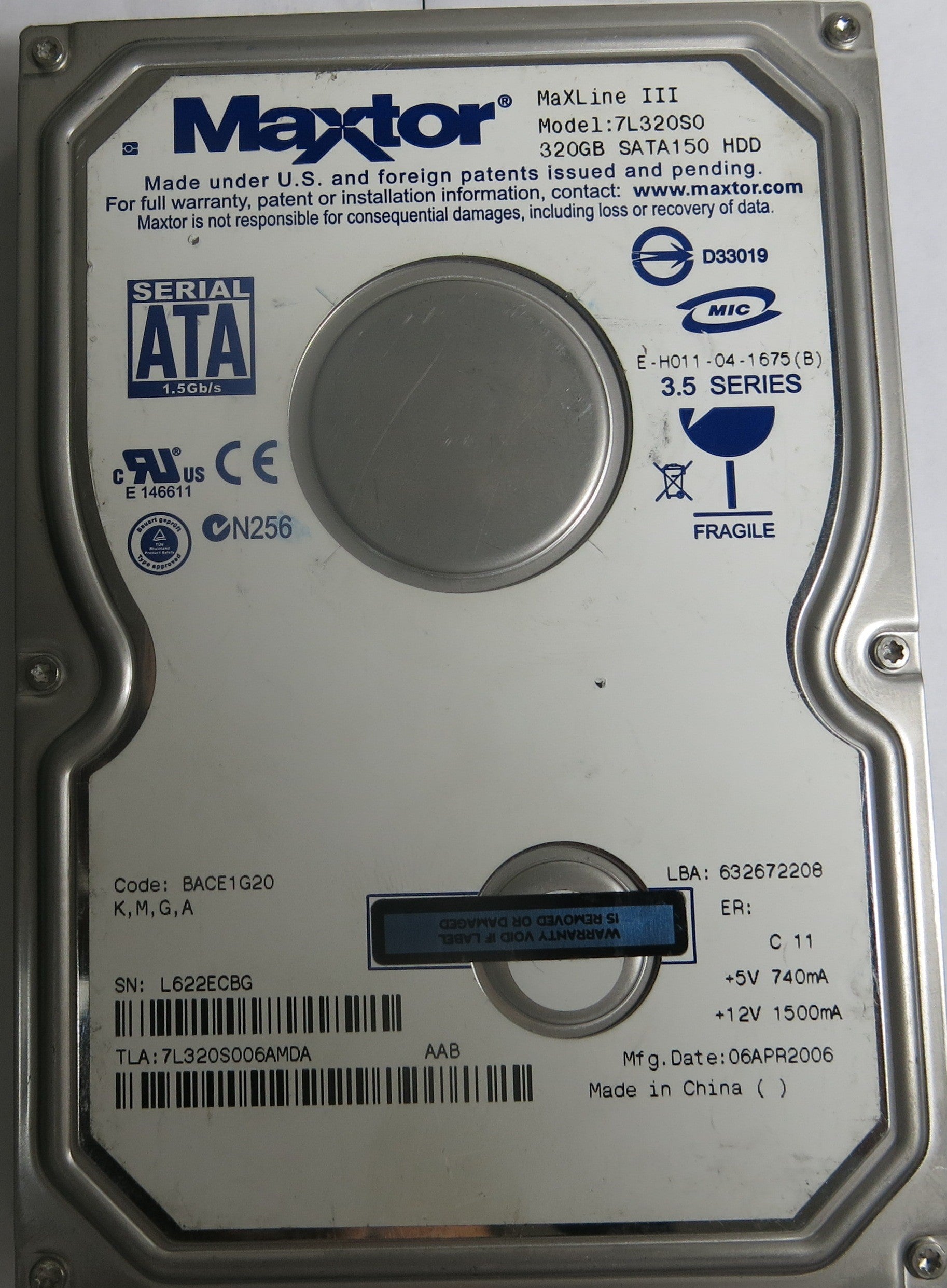7L320S0 CODE BACE1G20 K,M.G.A 320GB