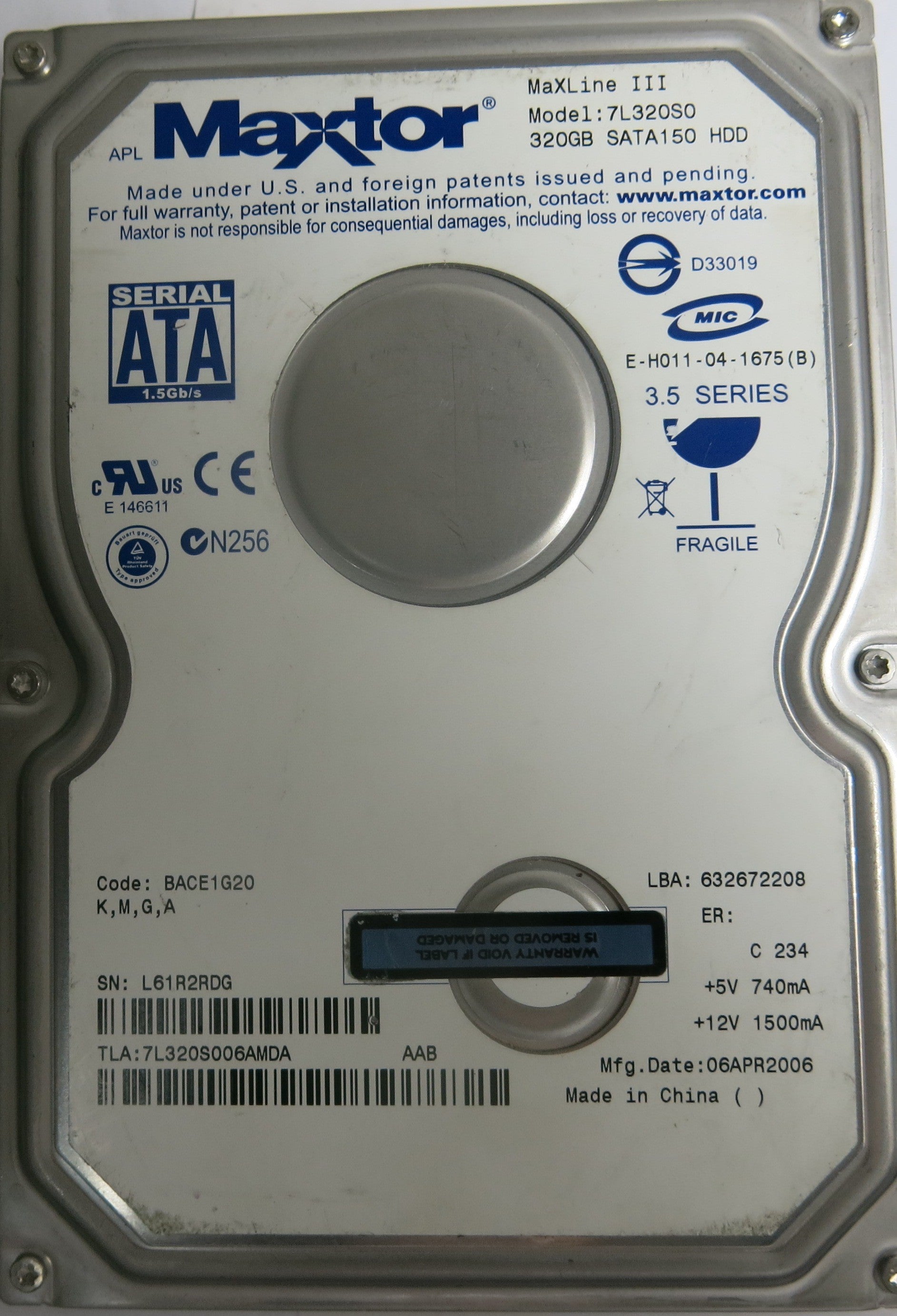 7L320S0 CODE BACE1G20 K,M,G,A 320GB