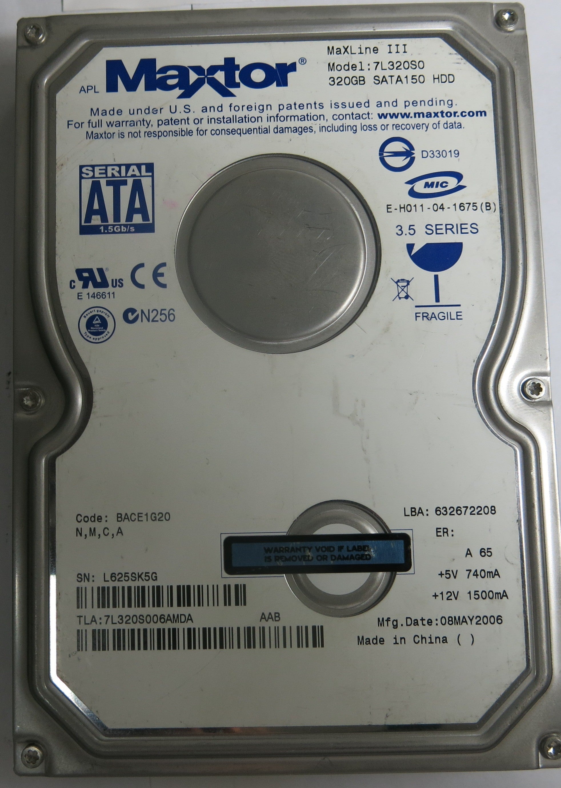 7L320S0 CODE BACE1G20 N,M,C,A 320GB