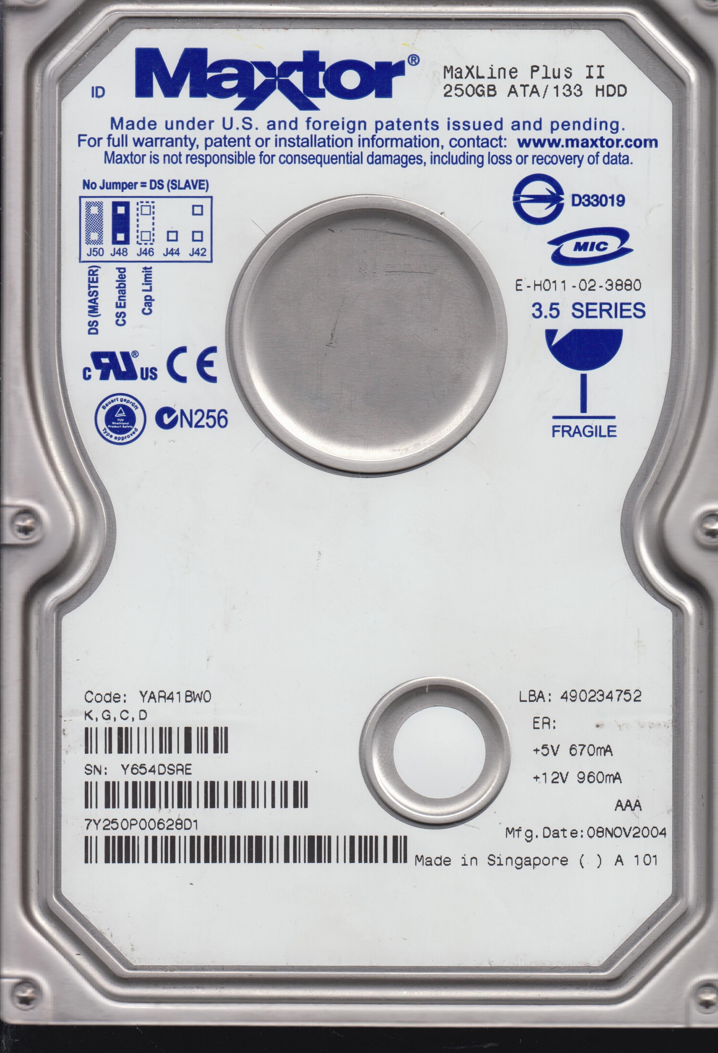 MAXTOR 7Y250P0 AR41BWO  KGCD 220GB 3.0