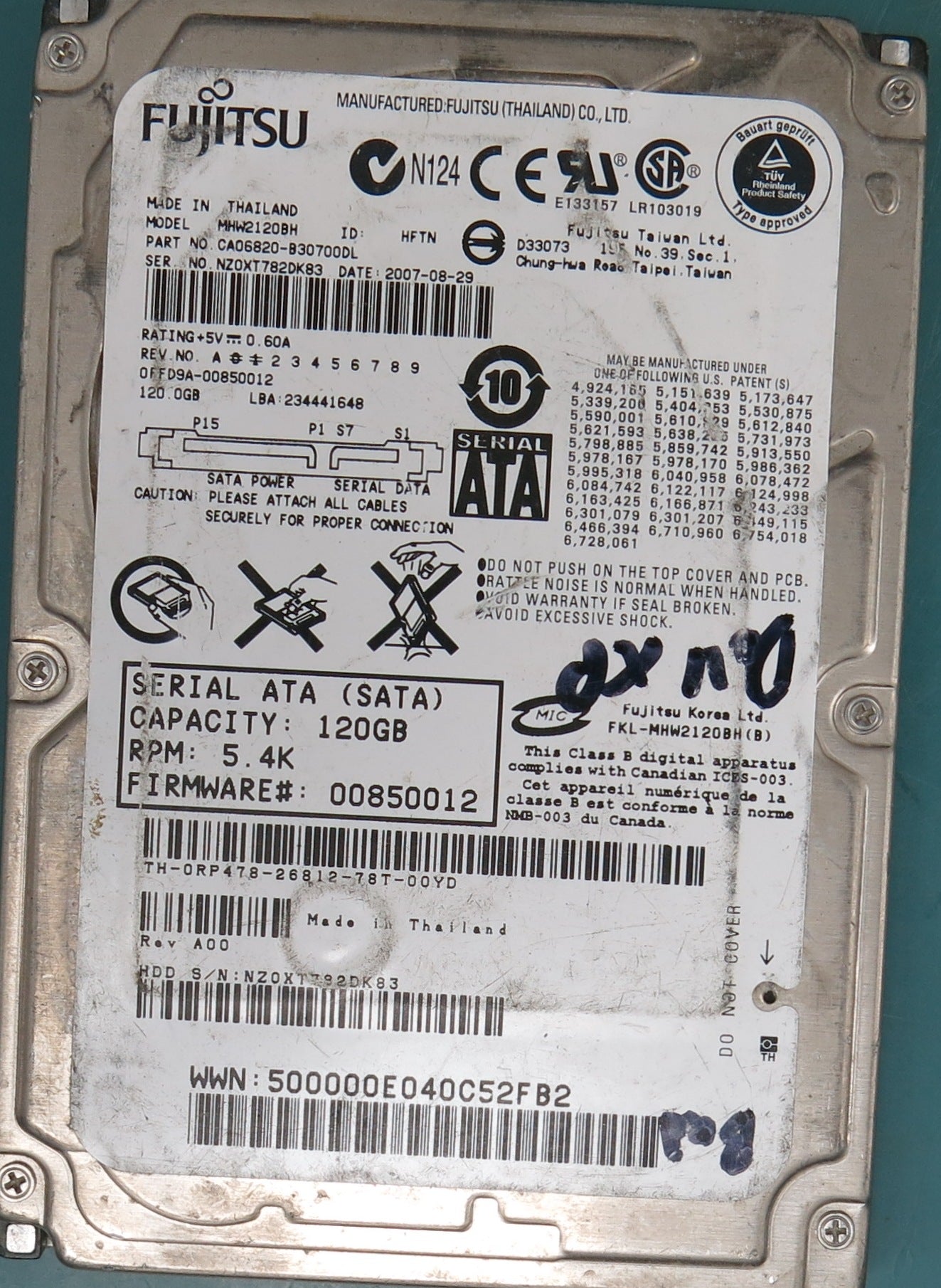 MHW2120BH  SERIAL NUMBER NZ0XT792DK83  120GB 2.5  PCB  CCA26343-B84204BA