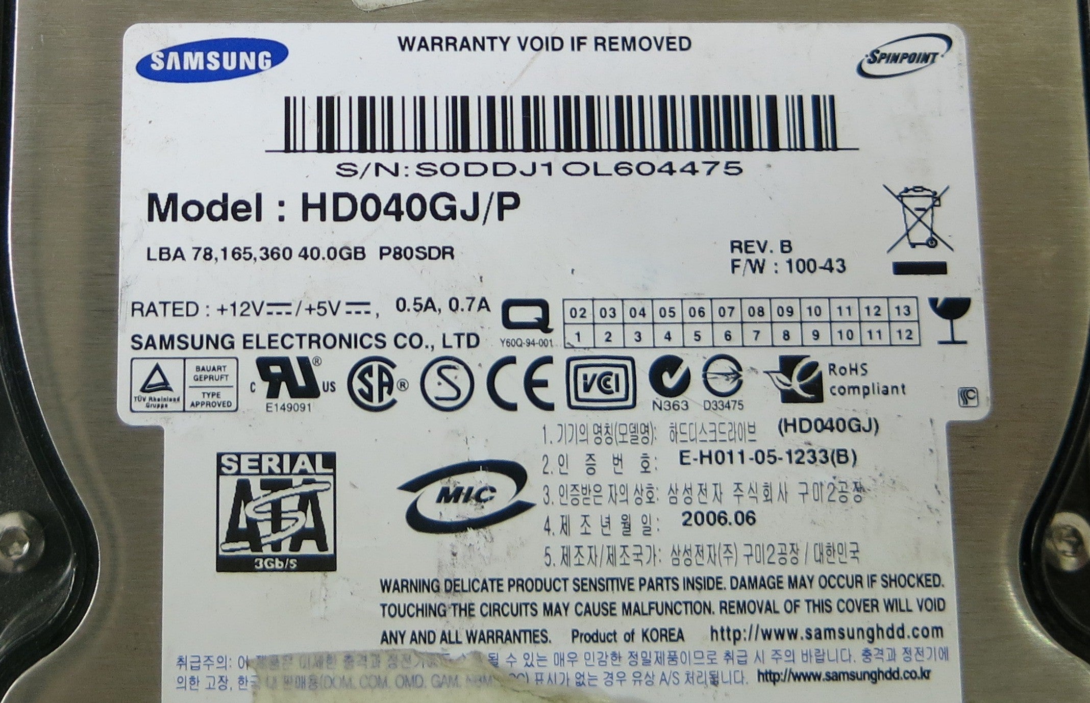 SAMSUNG HD04GJ/P FW 100-43 PCB BF41-00108A