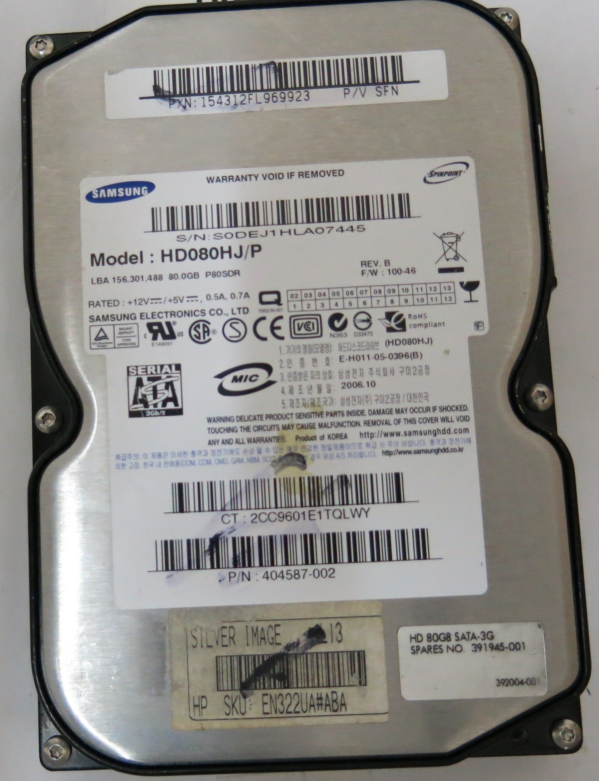 SAMSUNG HD080HJ/P REV A P/N154312FL969923 FW 10046